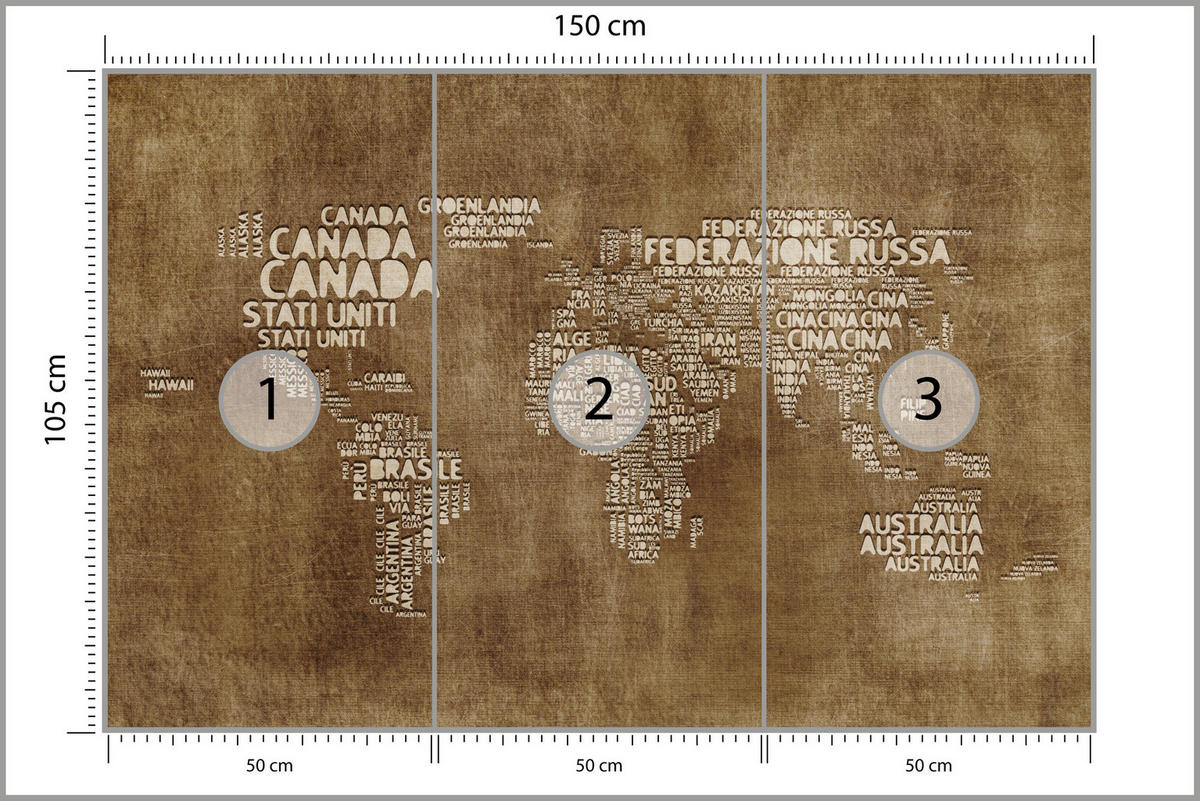 FOTOTAPETE für Büro alte italienische Weltkarte 150x105 - Beige/Braun, Papier (150/105cm) - Muralo