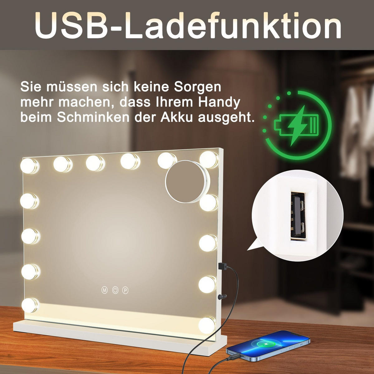 SCHMINKSPIEGEL Franklin 50/12/40 cm - Weiß, Glas (12/40/50cm) - Nettlife