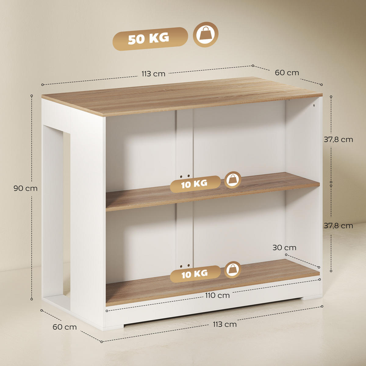 BARTISCH DE-14798 3-stufig mit 2 offenen Fächern Weiß/Holzoptik - Weiß, Holzwerkstoff (113/60/90cm) - ComfortXL