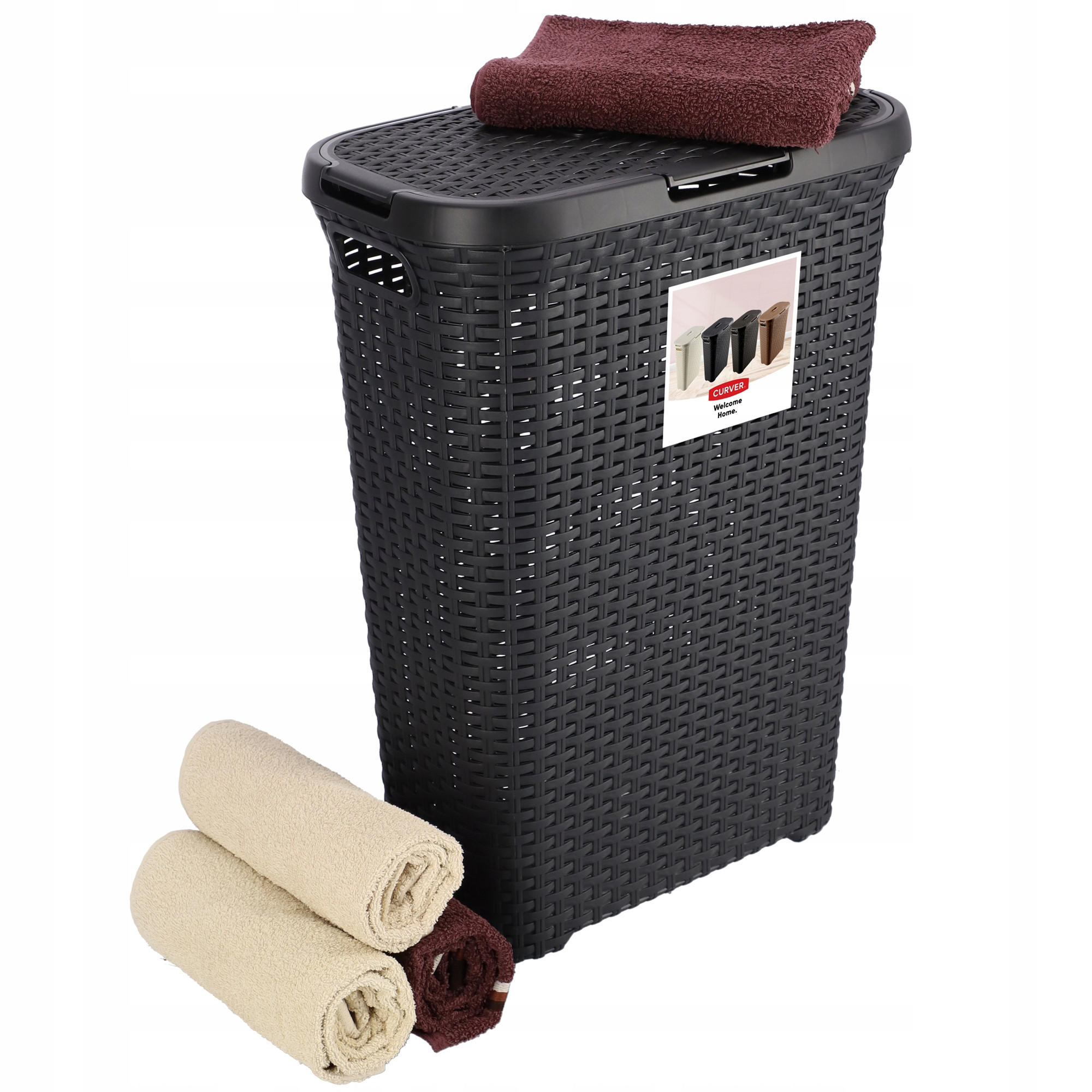 WÄSCHEKORB mit Deckel, 40L, dunkelgrau - Grau, Kunststoff (45/61cm) - KADAX