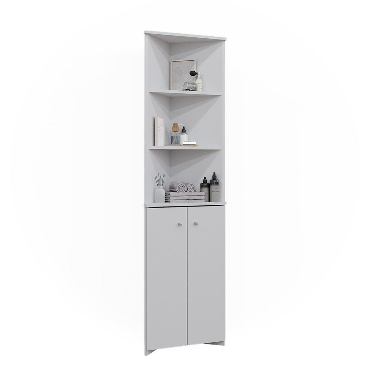 BADSCHRANK Fynn Weiß 51.5 x 175 cm Eckschrank mit 2 Türen - Weiß, Holzwerkstoff (51.5/175/35.6cm) - Vicco