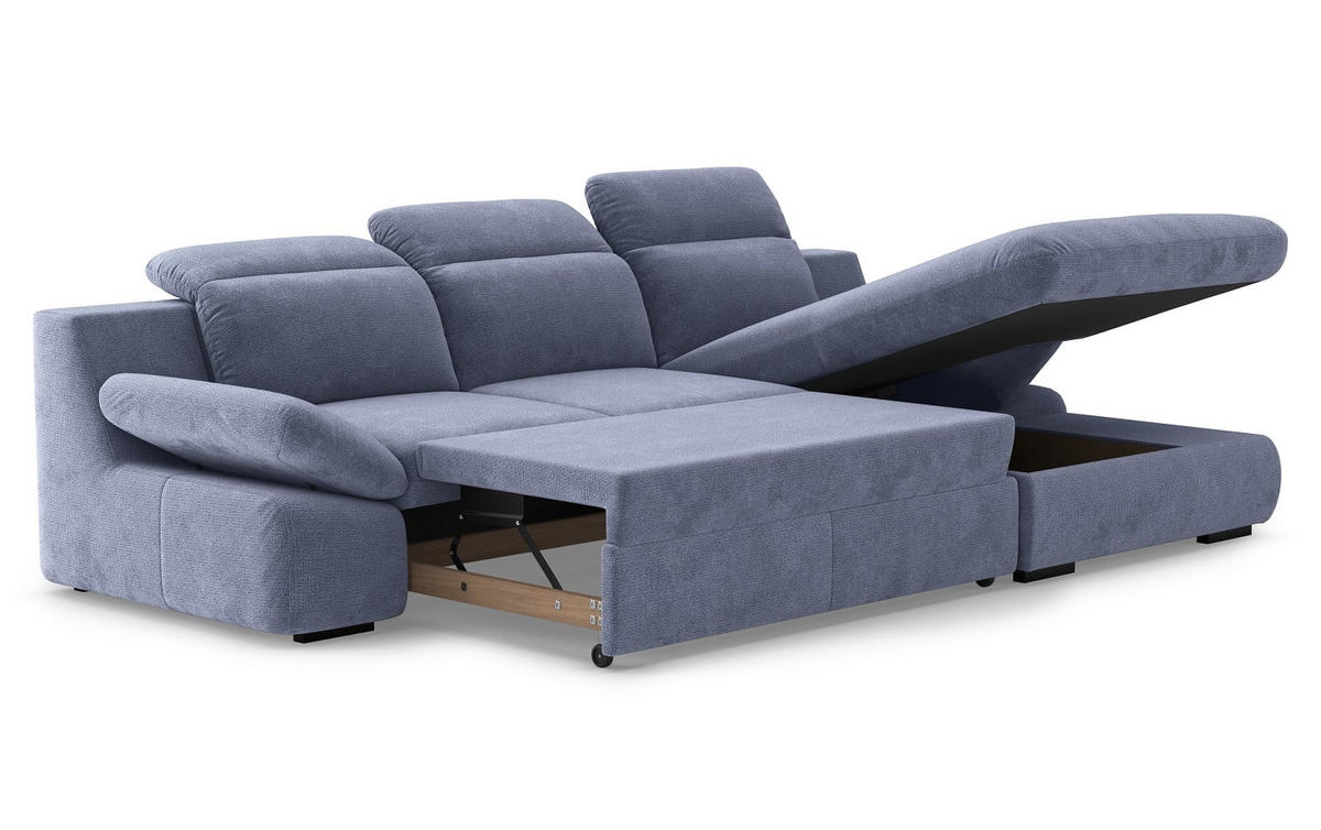 ECKSOFA mit Schlaffunktion und Bettkasten - Blau, Kunststoff/Textil (168/276cm) - Cotta