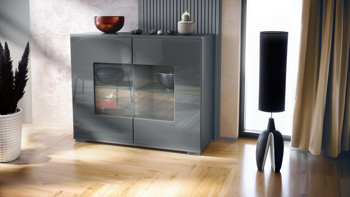 KOMMODE Grömitz Grau Hochglanz - Grau, Holzwerkstoff (92.5/75.5/35cm) - Vladon