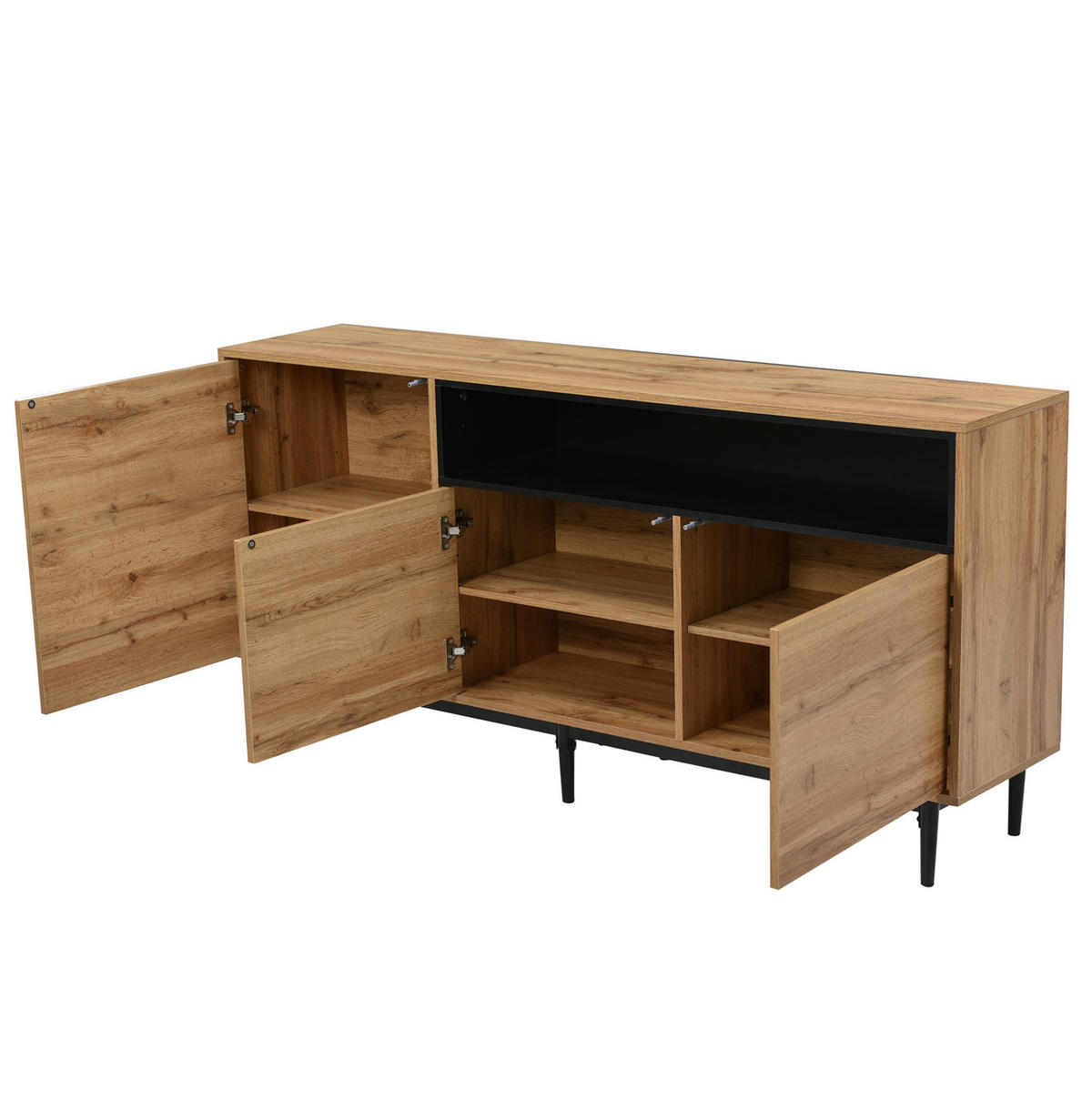 SIDEBOARD 160/35/76 cm schwarz/natur aus MDF mit 3 Türen - Naturfarben, Holzwerkstoff (160/76/35cm) - OKWISH