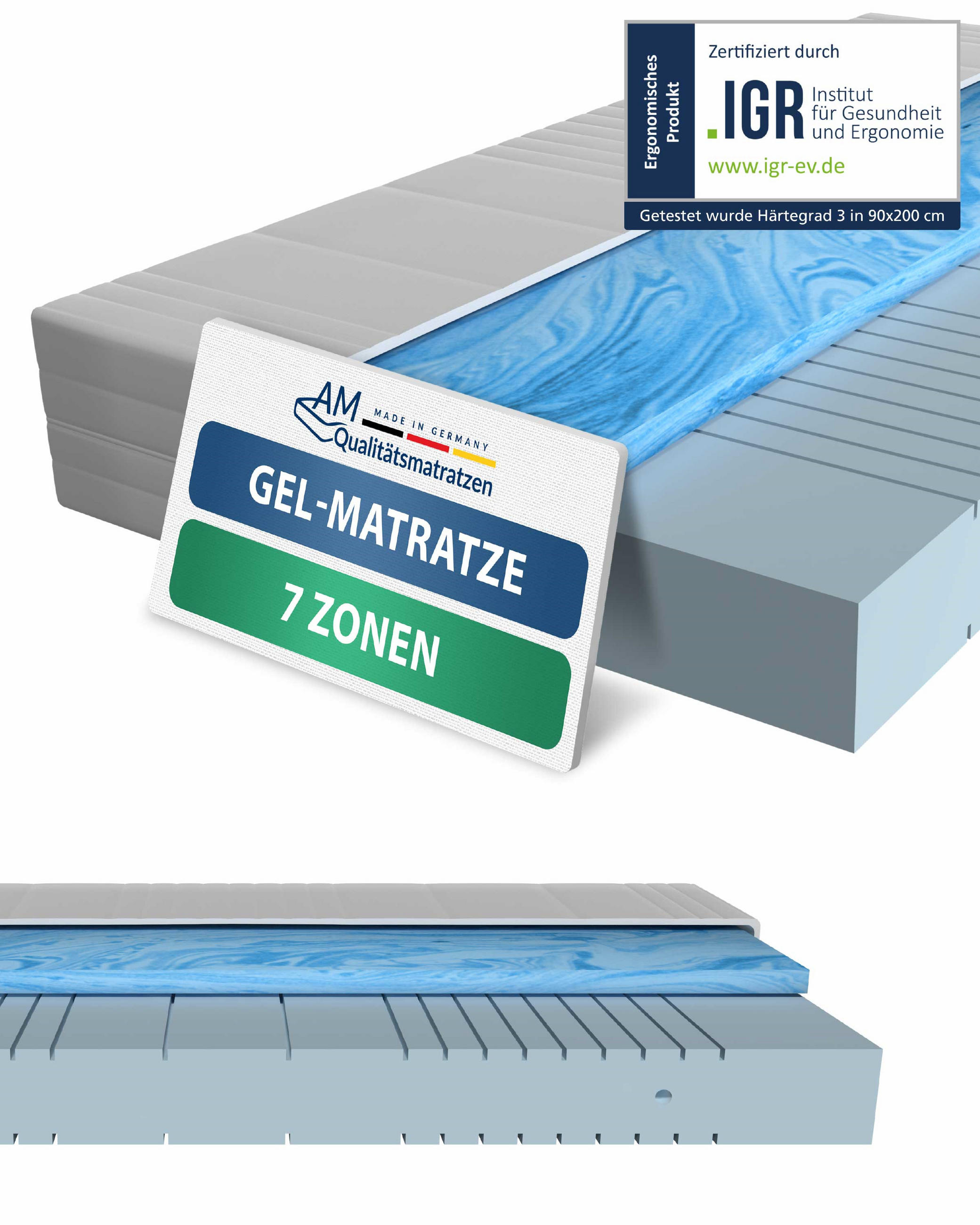 GELMATRATZE 100/200 cm H3 - 20cm Höhe & Toledo Bezug - Weiß, Textil (100/200cm) - AM Qualitätsmatratzen