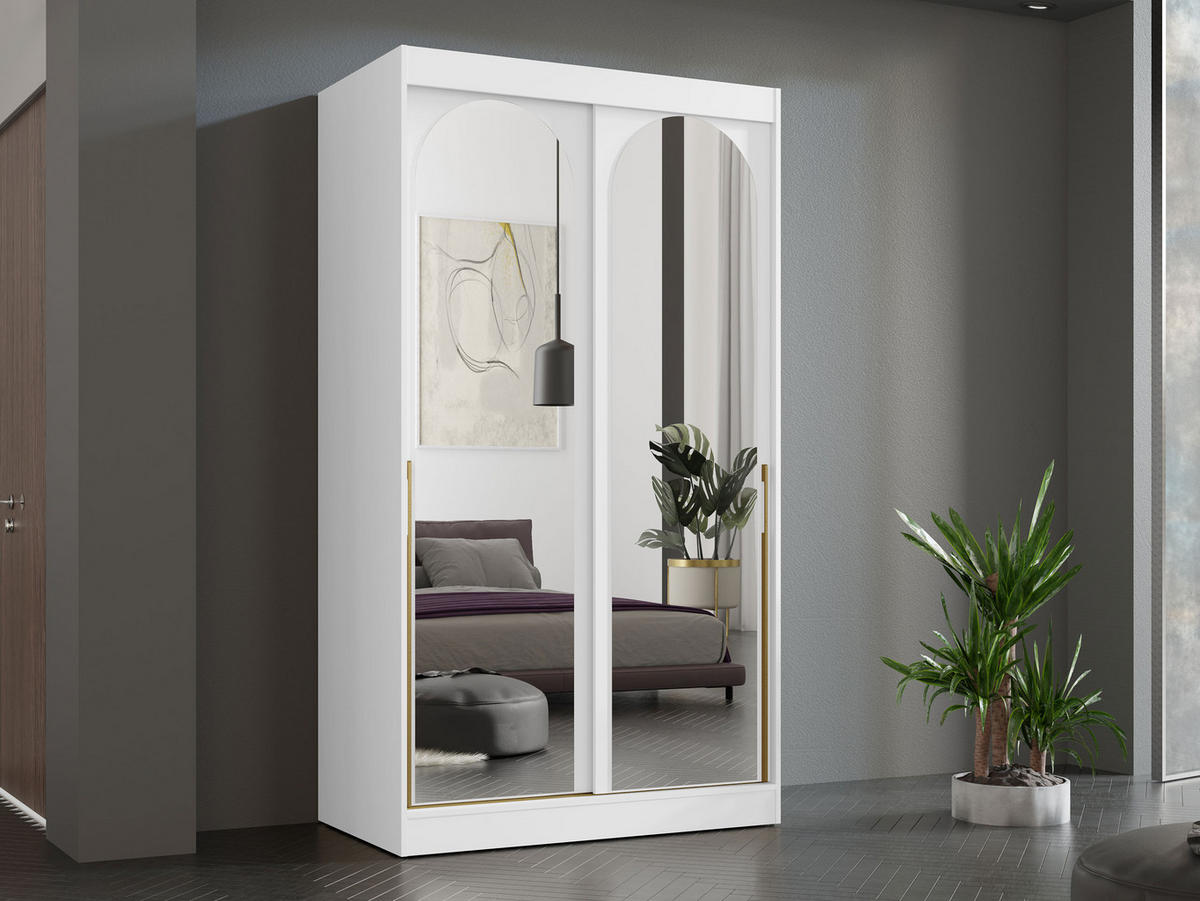 SCHIEBETÜRENSCHRANK Modin 120 - Goldfarben/Weiß, Holzwerkstoff/Kunststoff (120/216/65cm) - MIRJAN24