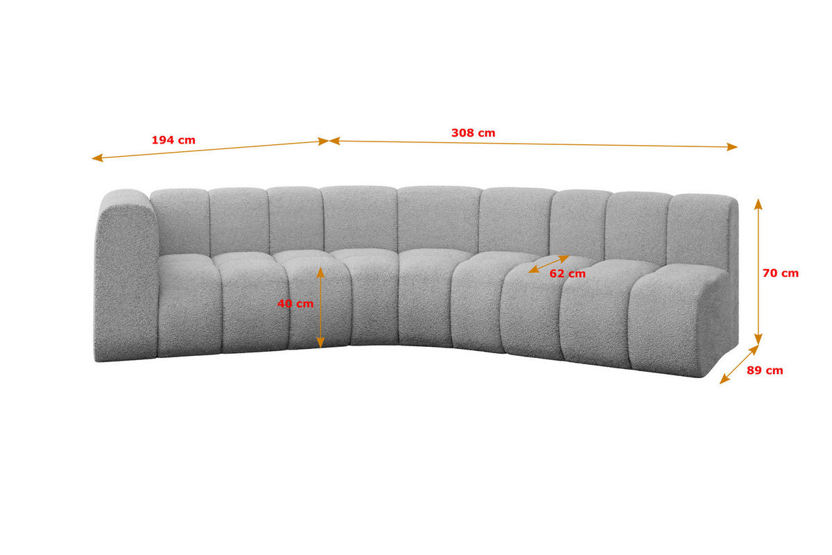 ECKSOFA modulares Sofa Karex-L1 - 308x194x70 cm Hellgrau - Hellgrau, Holzwerkstoff/Textil (308/194cm) - ALTDECOR