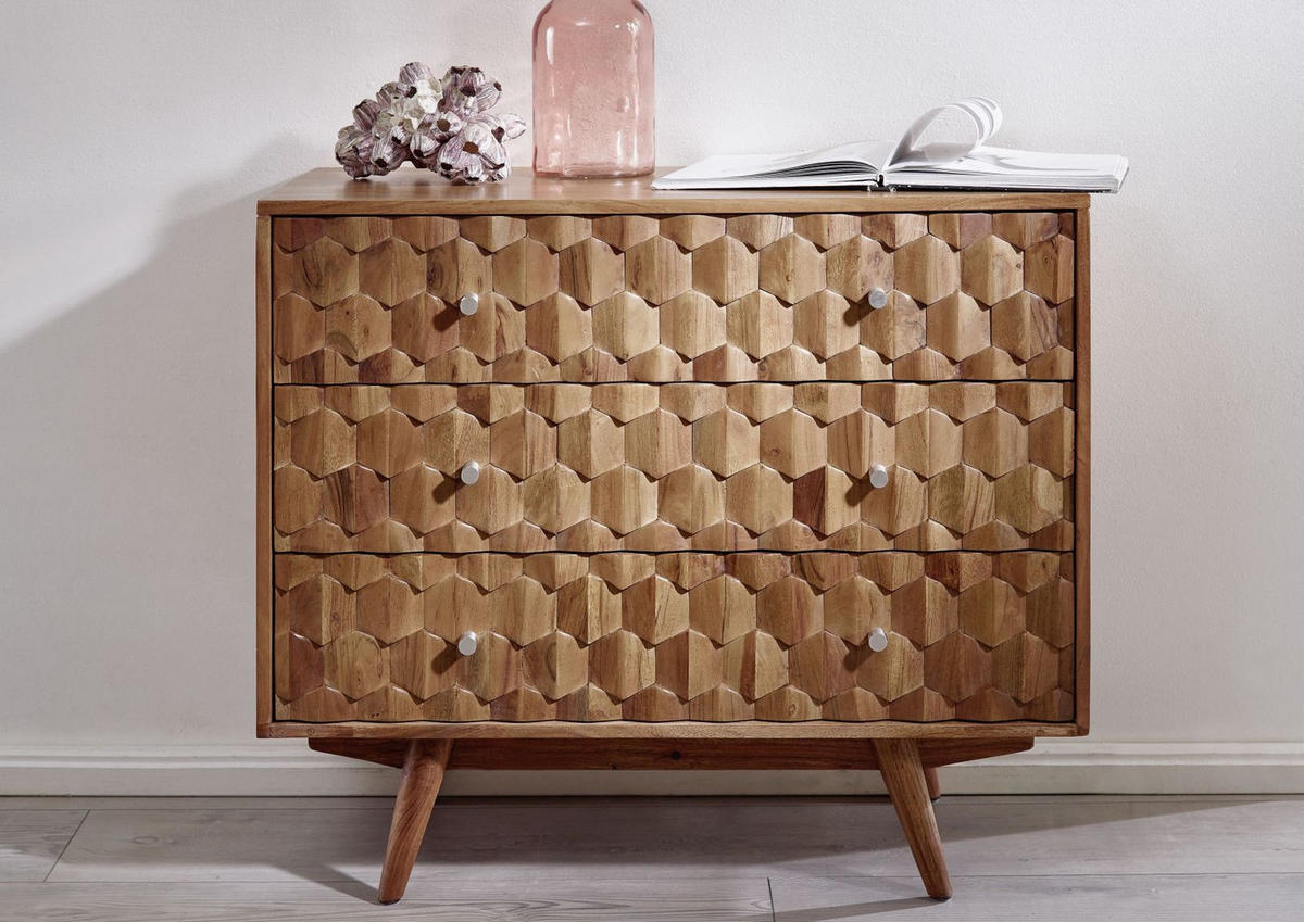 KOMMODE Akazie 88x42x75 natur lackiert MOSAYK #107 - Braun, Holz (88/75/42cm) - Massivmoebel24