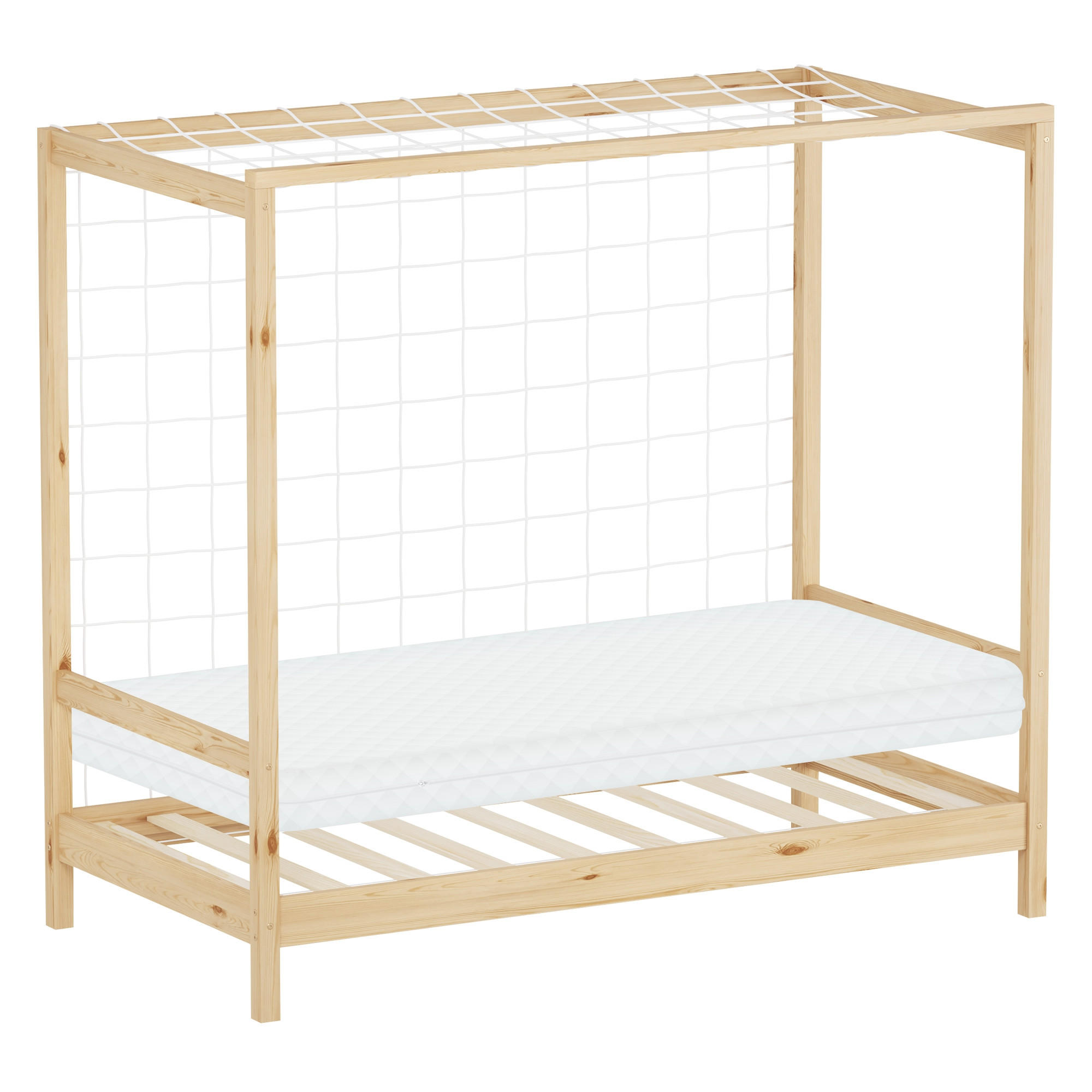 ML-DESIGN DĚTSKÁ POSTEL ve tvaru fotbalové brány s matrací 80 x 160 cm, přírodní