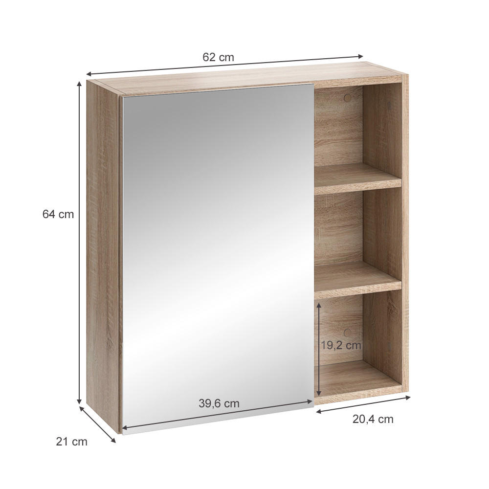 Thumbnail - Vicco Badspiegelschrank, Sonoma Eiche, Sonoma Eiche, Holzwerkstoff, 5 Fächer, Rechteckig, 62x64x21 cm, Badezimmer, Badez...