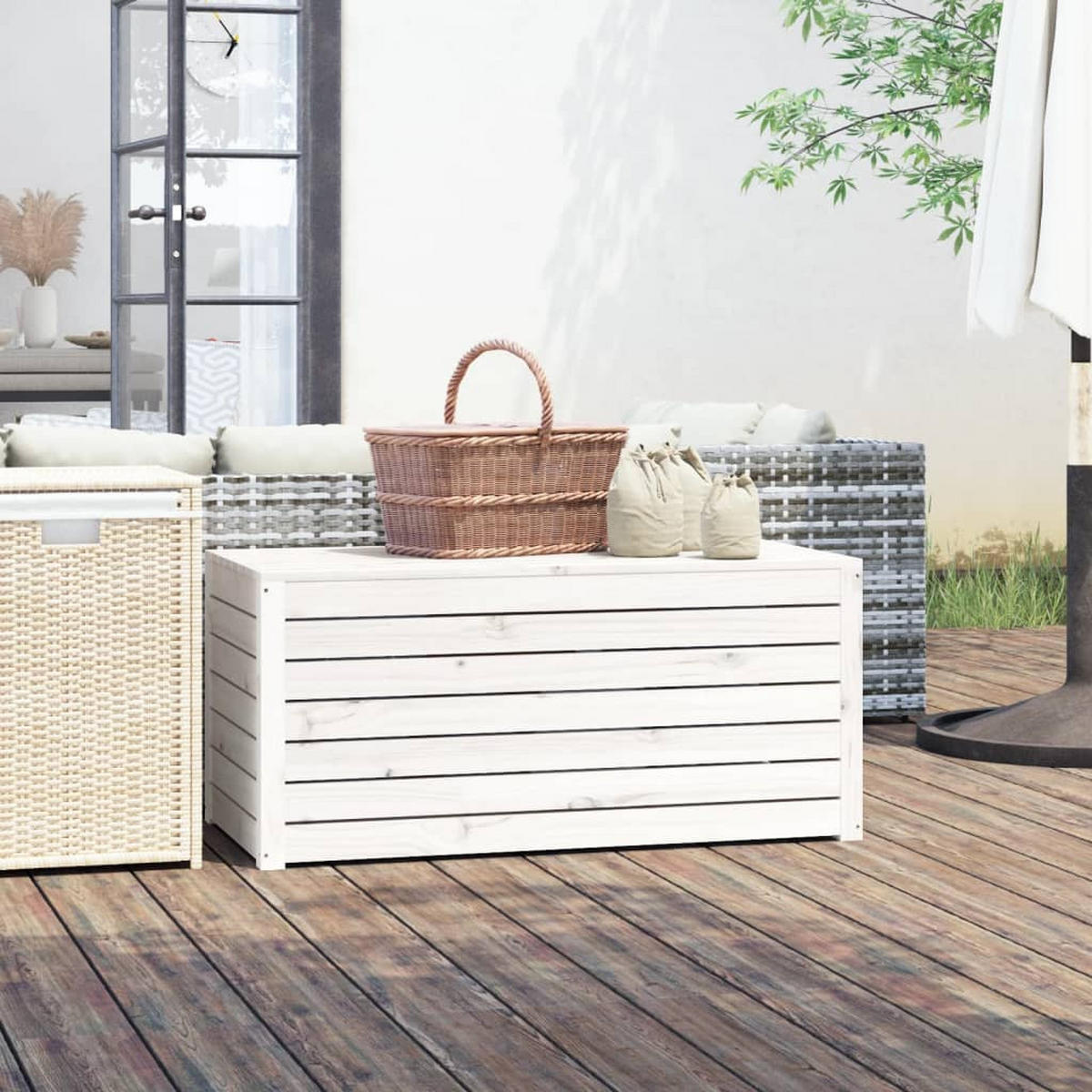 GARTENBOX Weiß 101x50,5x46,5 cm Massivholz Kiefer - Weiß, Holz (101/46.5/50.5cm) - furnicato