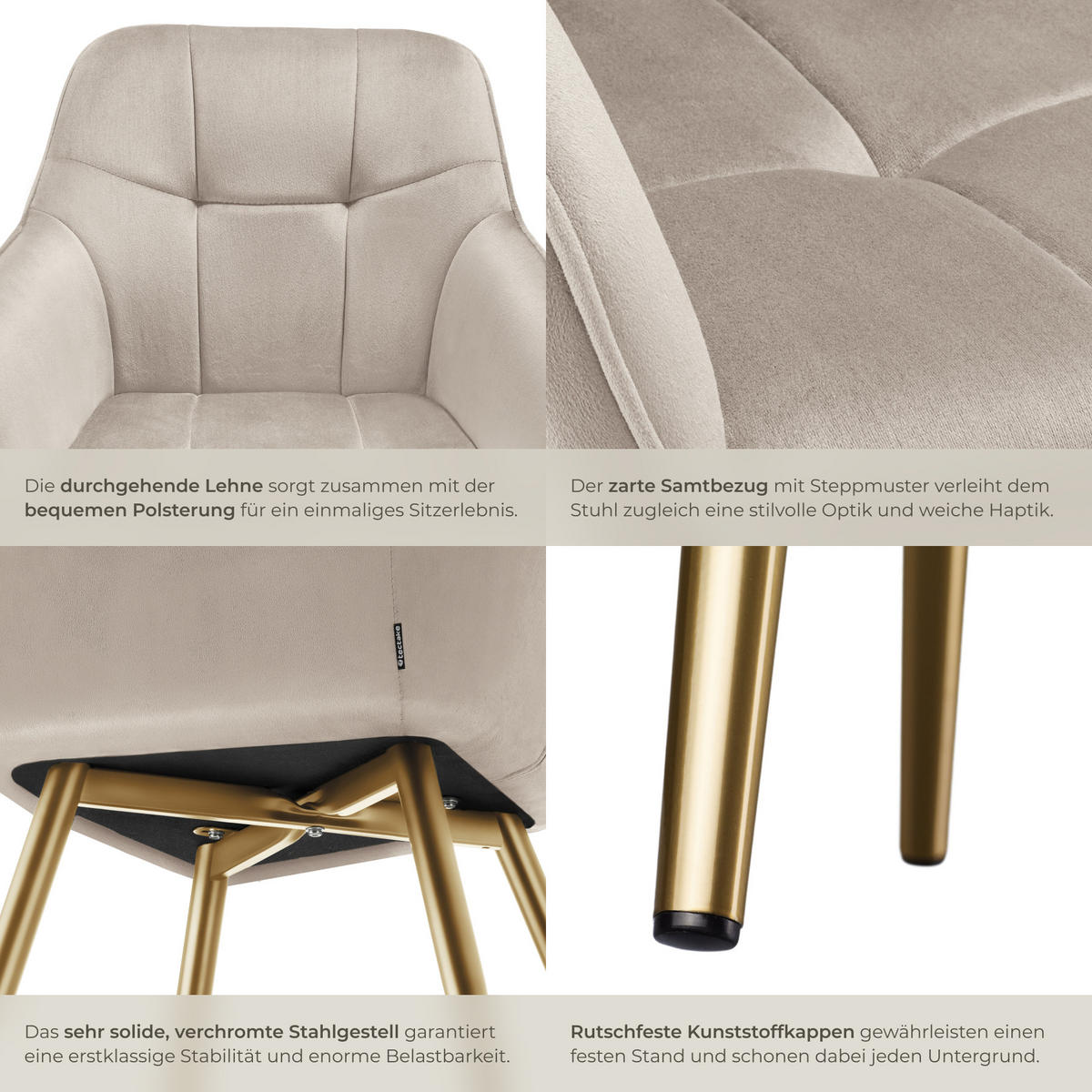 ESSZIMMERSTUHL 6er Set Marilyn,58 x 62 x 82 cm,taupe/gold - Taupe/Goldfarben, Kunststoff (58/82/62cm) - tectake