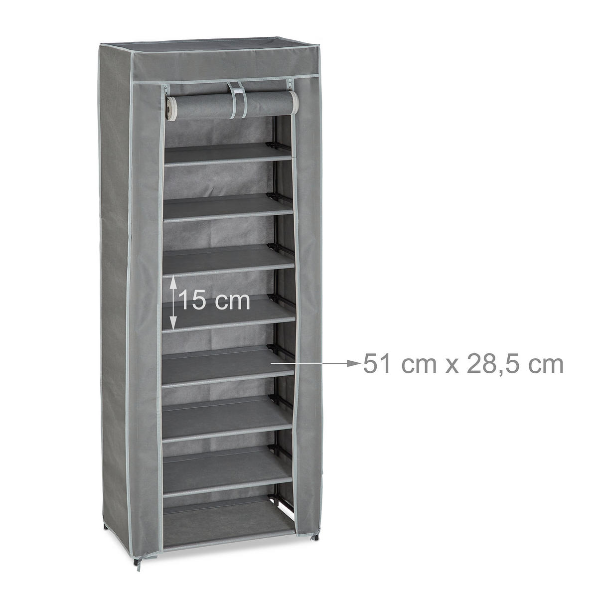 SCHUHSCHRANK - Grau, Kunststoff/Textil (60/150/30cm) - Relaxdays
