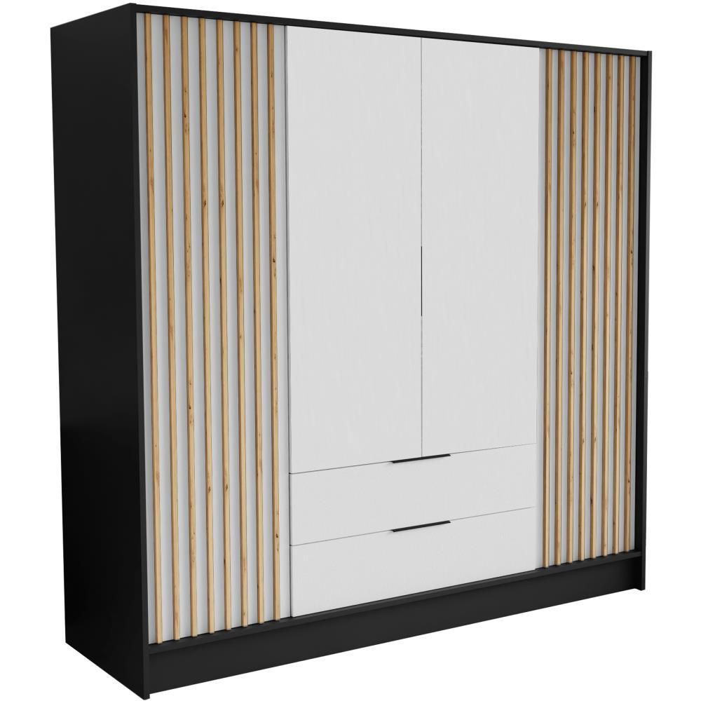 DREHTÜRENSCHRANK Nero 200/51/200 cm mit Lamellen schwarz+weiß - Schwarz/Weiß, Holzwerkstoff (200/200/51cm) - Beautysofa