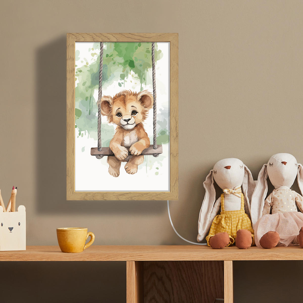 WANDLEUCHTE Löwe - Tier - Kinder - Dschungel 20x30 cm - Weiß, Holzwerkstoff (20/30/8cm) - OnlyWow