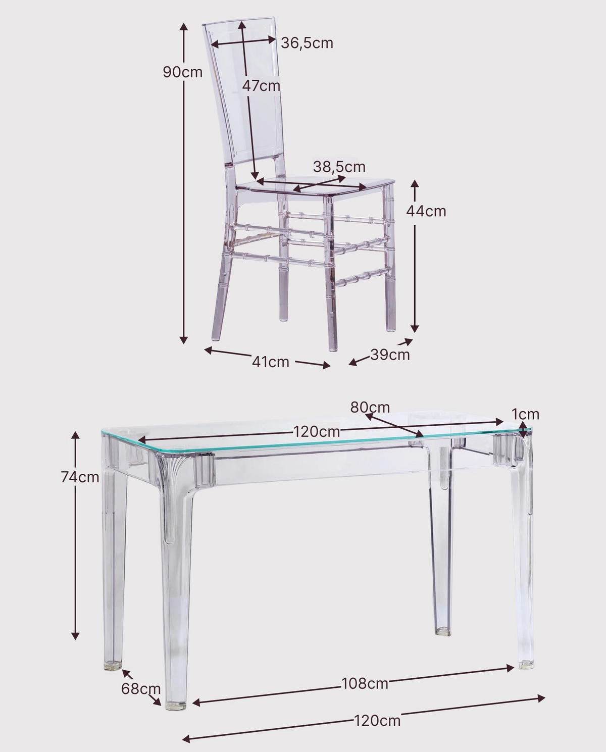 ESSZIMMERMÖBEL-SET Transparent Kunststoff Transparent - Transparent, Kunststoff - Nest Dream