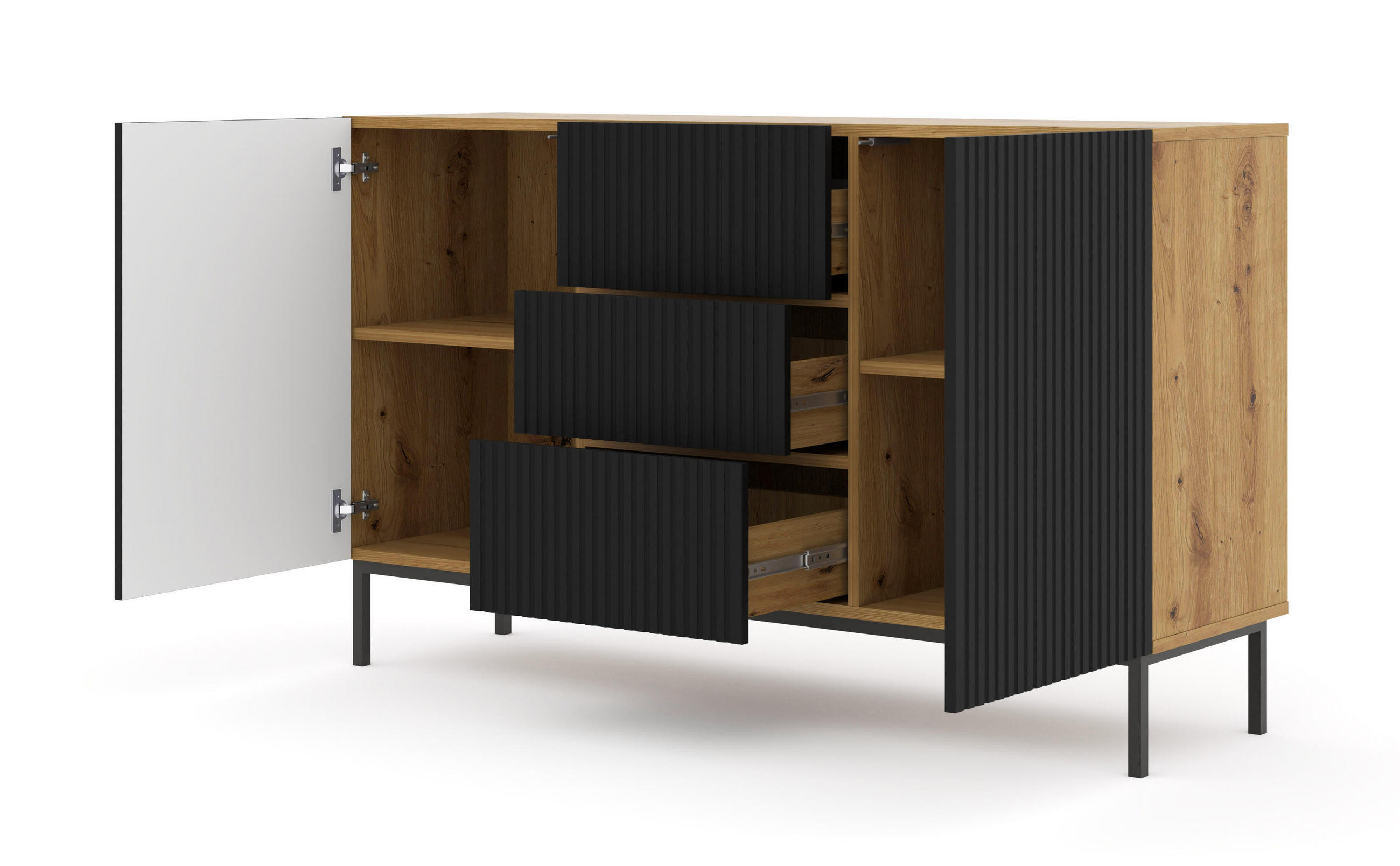 SIDEBOARD BEIGE - Beige/Schwarz, Holzwerkstoff (150/89/42cm) - FURNLUX