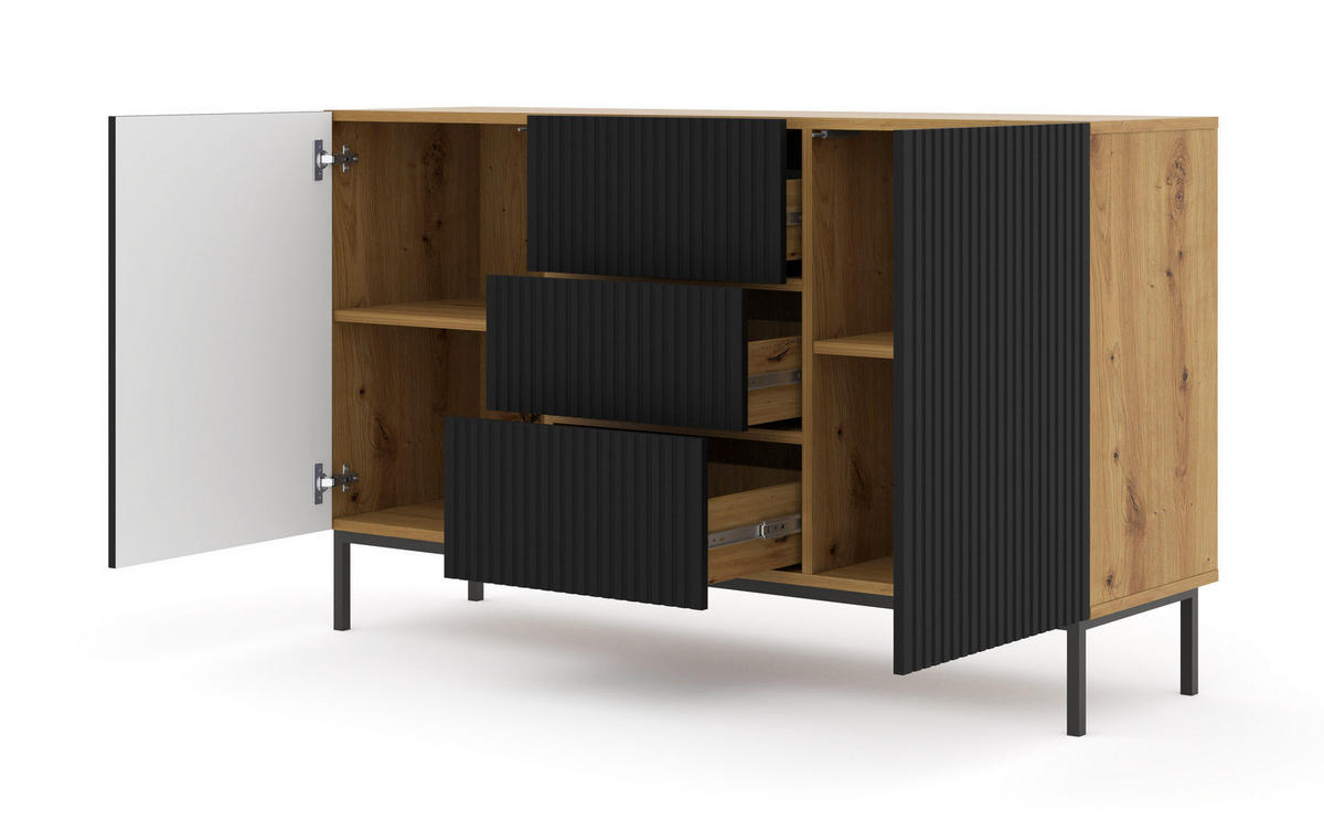 SIDEBOARD BEIGE - Beige/Schwarz, Holzwerkstoff (150/89/42cm) - FURNLUX