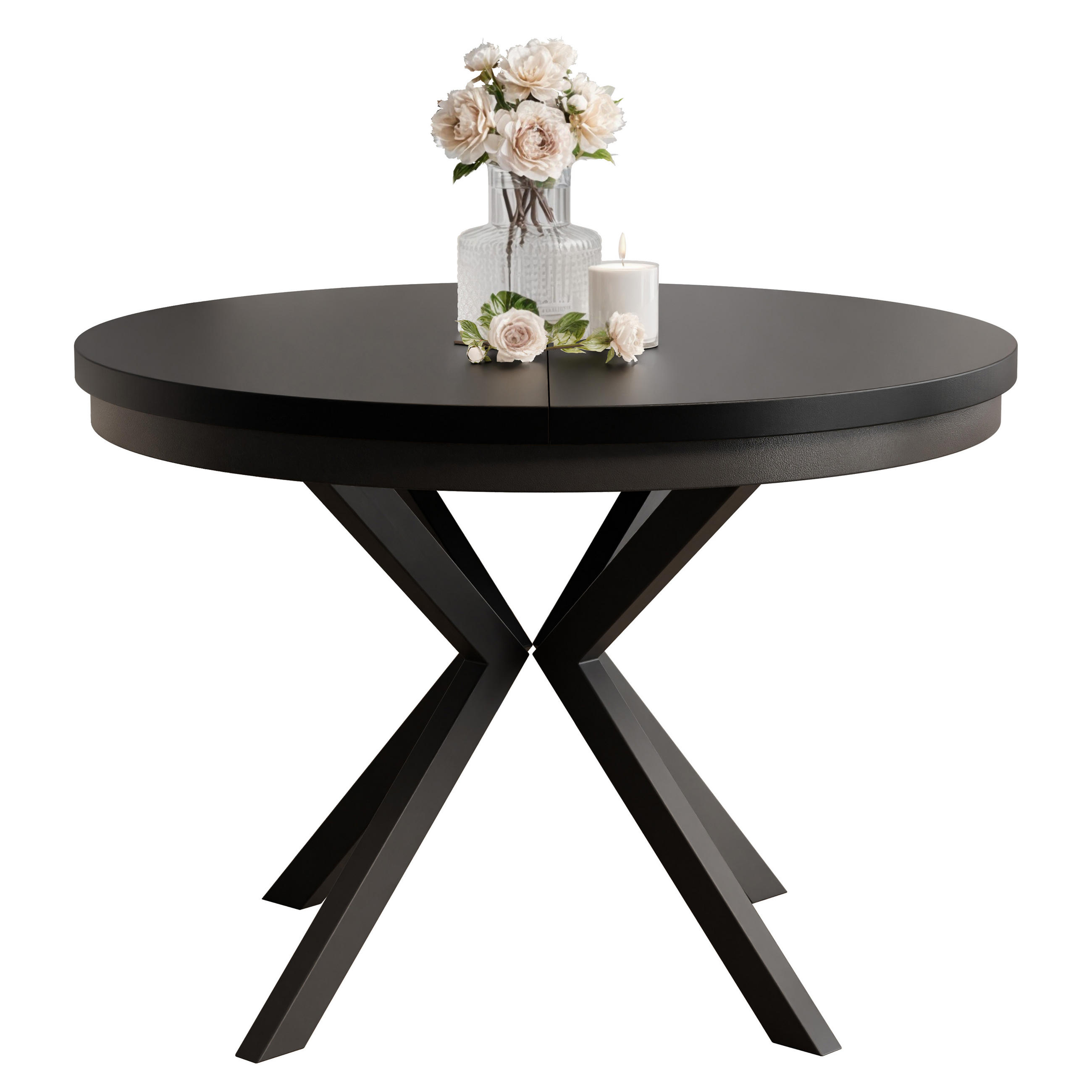 AUSZIEHTISCH MILTON 120-196/76 cm mit Metallgestell, Schwarz / Schwarz Molet - Schwarz, Holzwerkstoff/Metall (120/120/76cm) - Idohome