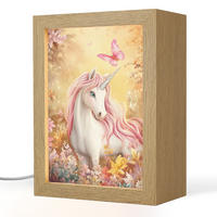 NACHTTISCHLAMPE Einhorn - Blumen - Schmetterling - Rosa 15x20 cm - Beige, Holzwerkstoff (8/15/20cm)