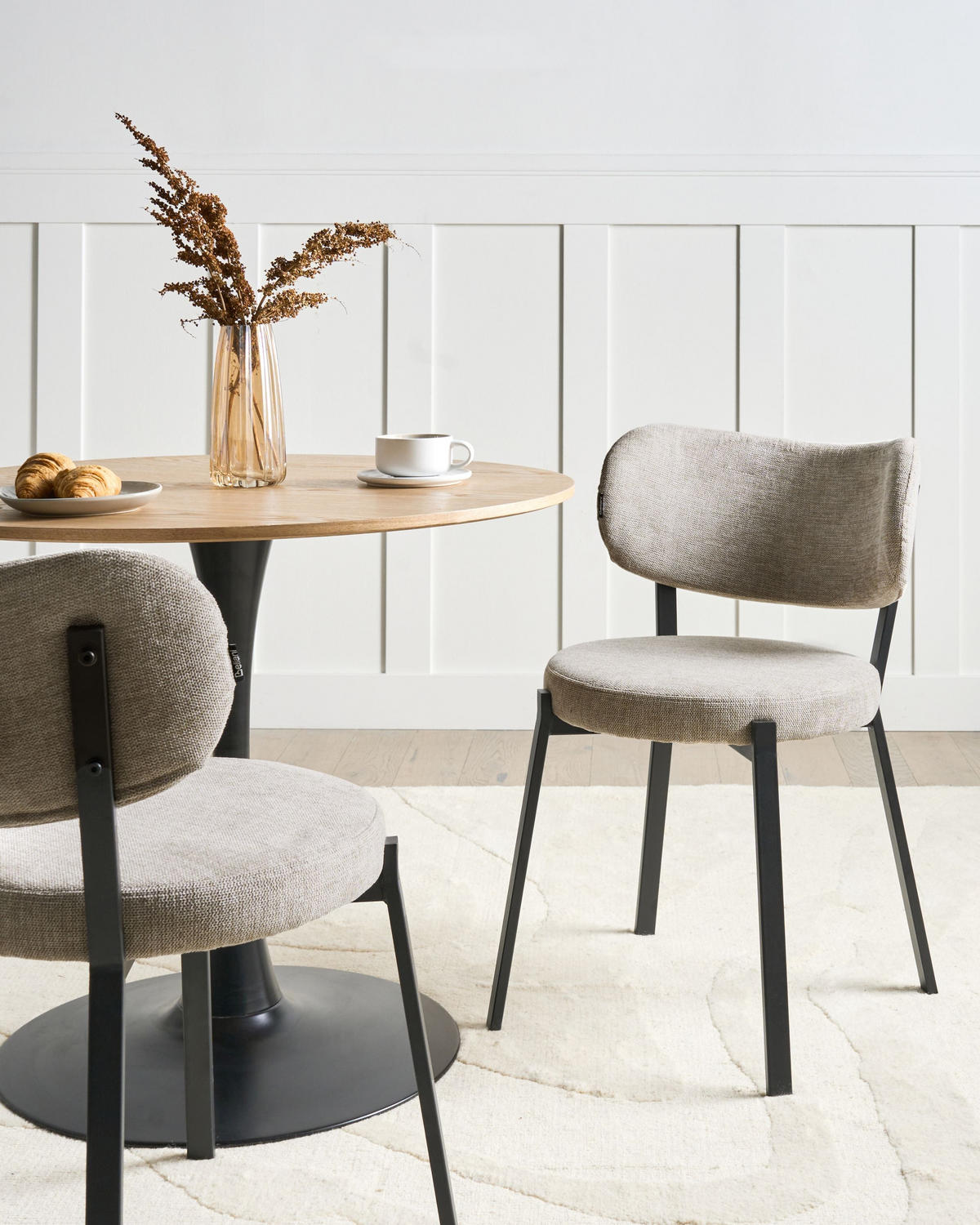 ESSZIMMERSTUHL 2er-Set Stoff Beige Bronte - Beige, Textil (49/76/46cm) - Beliani