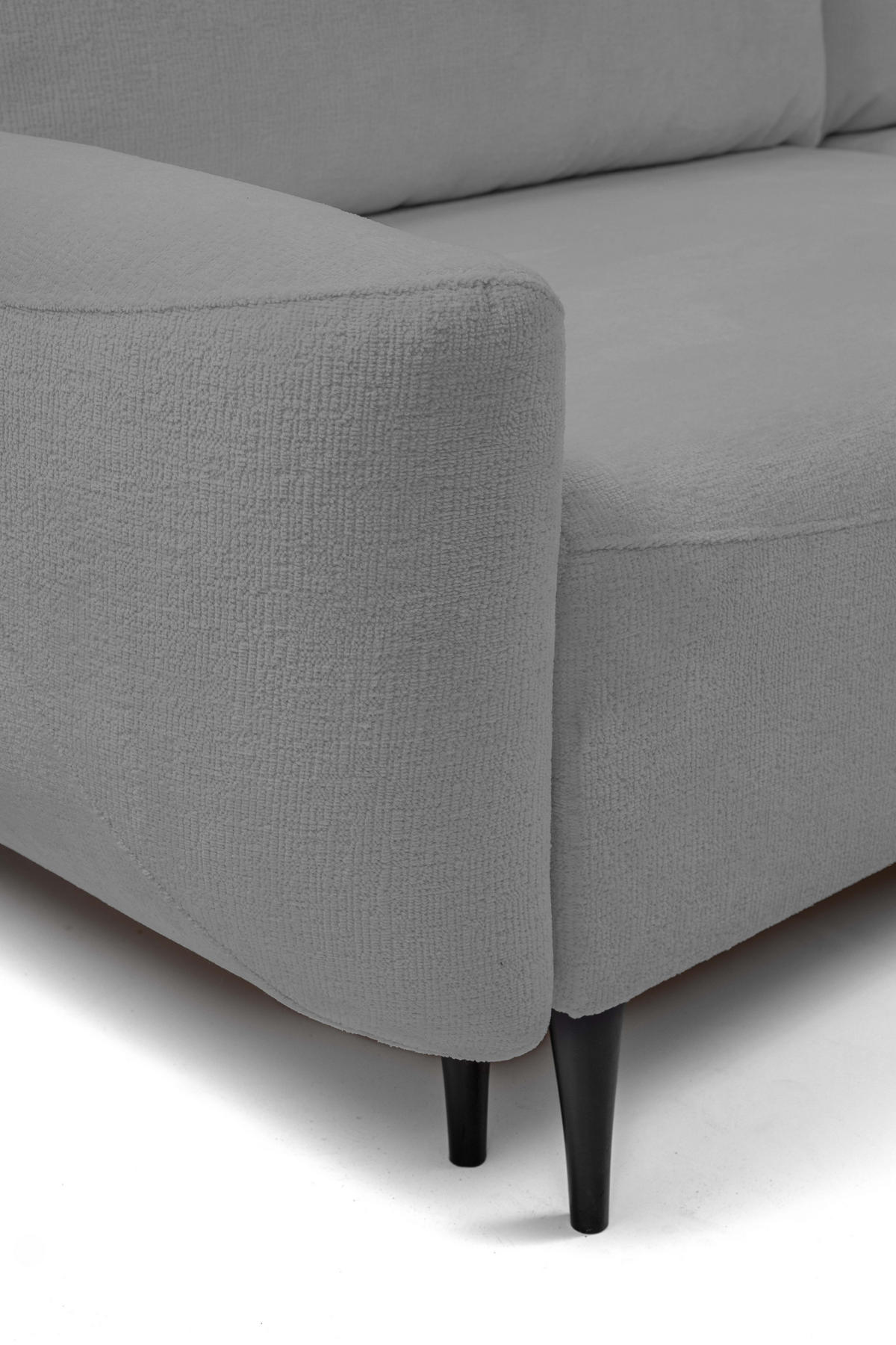 SOFA BOHO Mit Schlaffunktion Und Bettkasten, Wellenfederung, PUR-Schaum, Holzfüße, lose Rückenkissen, freistehend, 244x102x92 cm Dark grey - Dunkelgrau, Holz/Textil (244/92/102cm) - DomoHome