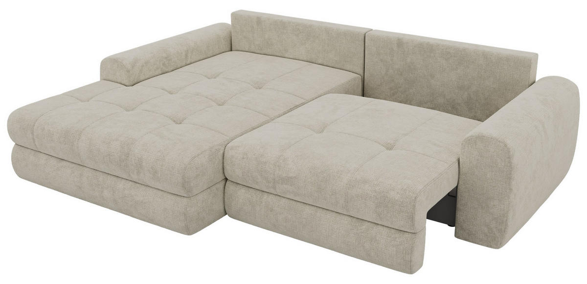 ROHOVÁ SEDAČKA ARELIA L - Krémová Hrubě tkaná žinylka - Pravá - černá/krémová, textil/plast (205/292cm) - MKS