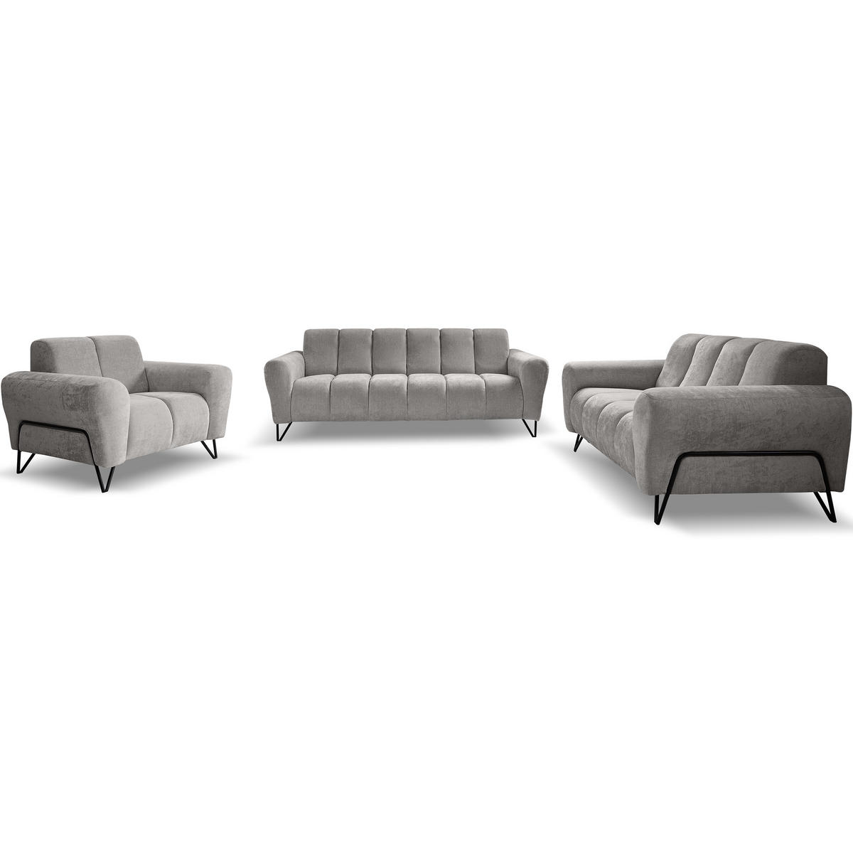SITZGARNITUR Volare Sofas+Sessel, ohne Schlaffunktion, Hellgrau - Hellgrau, Textil/Metall (220/83/98cm) - Beautysofa