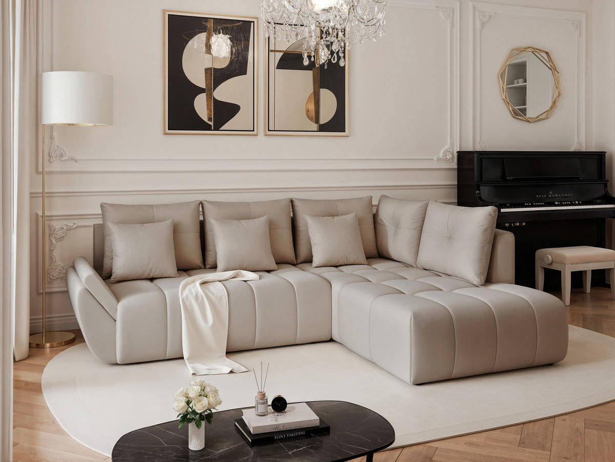 ECKSOFA DOLCE mit Schlaffunktion und Bettkasten Beige-Grau - Greige, Holzwerkstoff/Kunststoff (266/190cm) - Idohome