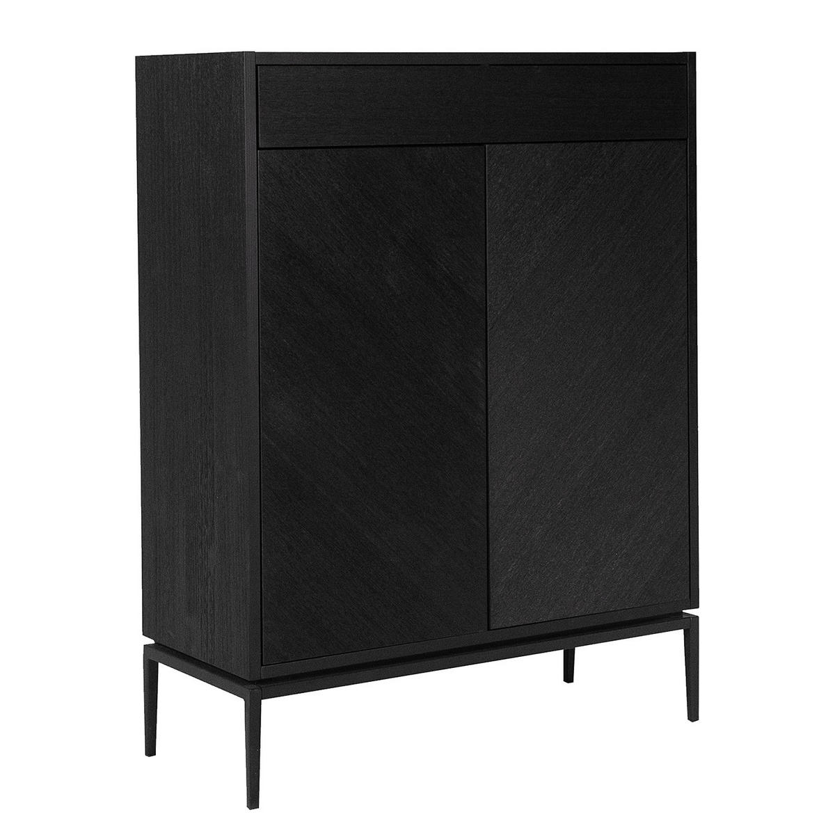 SCHUHKOMMODE - Echtholzfurnier / Eisen - Schwarz, Holzwerkstoff (85/112/36cm) - home24