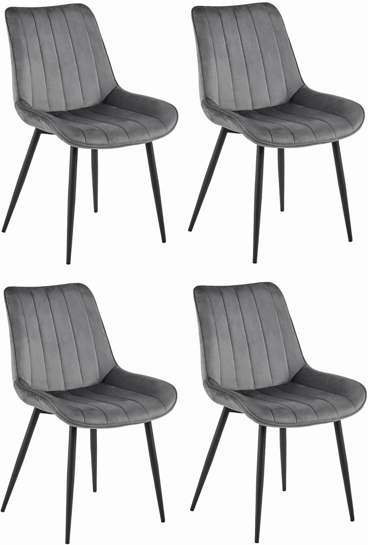 ESSZIMMERSTUHL Dunkelgrauer Velours, geriffelte Rückenlehne, bequeme Sitzfläche - Grau, Textil (56/89/43cm) - Best For Home