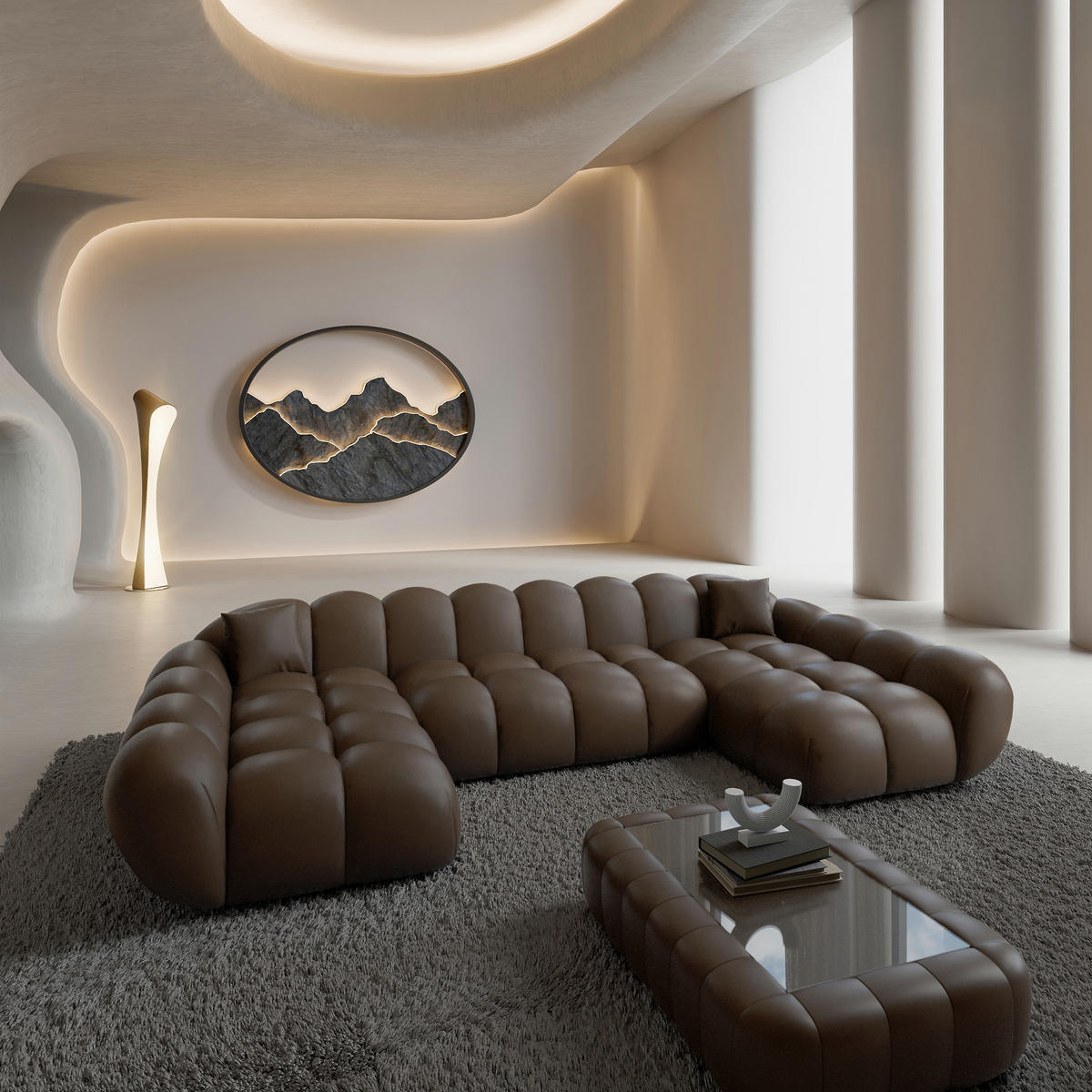WOHNLANDSCHAFT Liva Dunkelbraun Kunstleder U-Form XXL Studio - Dunkelbraun, Kunststoff (330/70/160cm) - VAROYAL