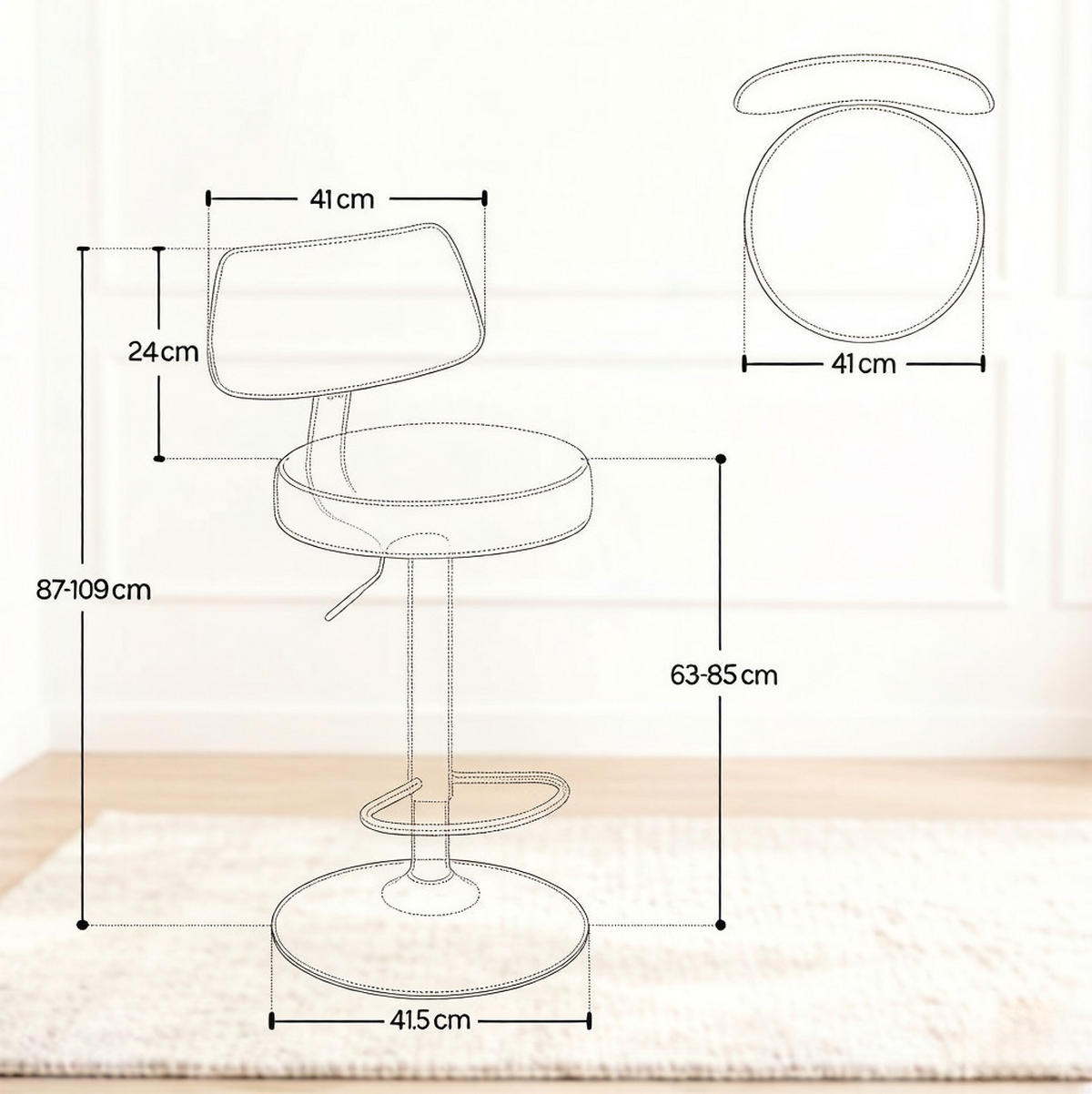 BARHOCKER 2er-Set höhenverstellbar drehbar Rustikalbraun - Braun, Metall (41/109/41cm) - Meubliv