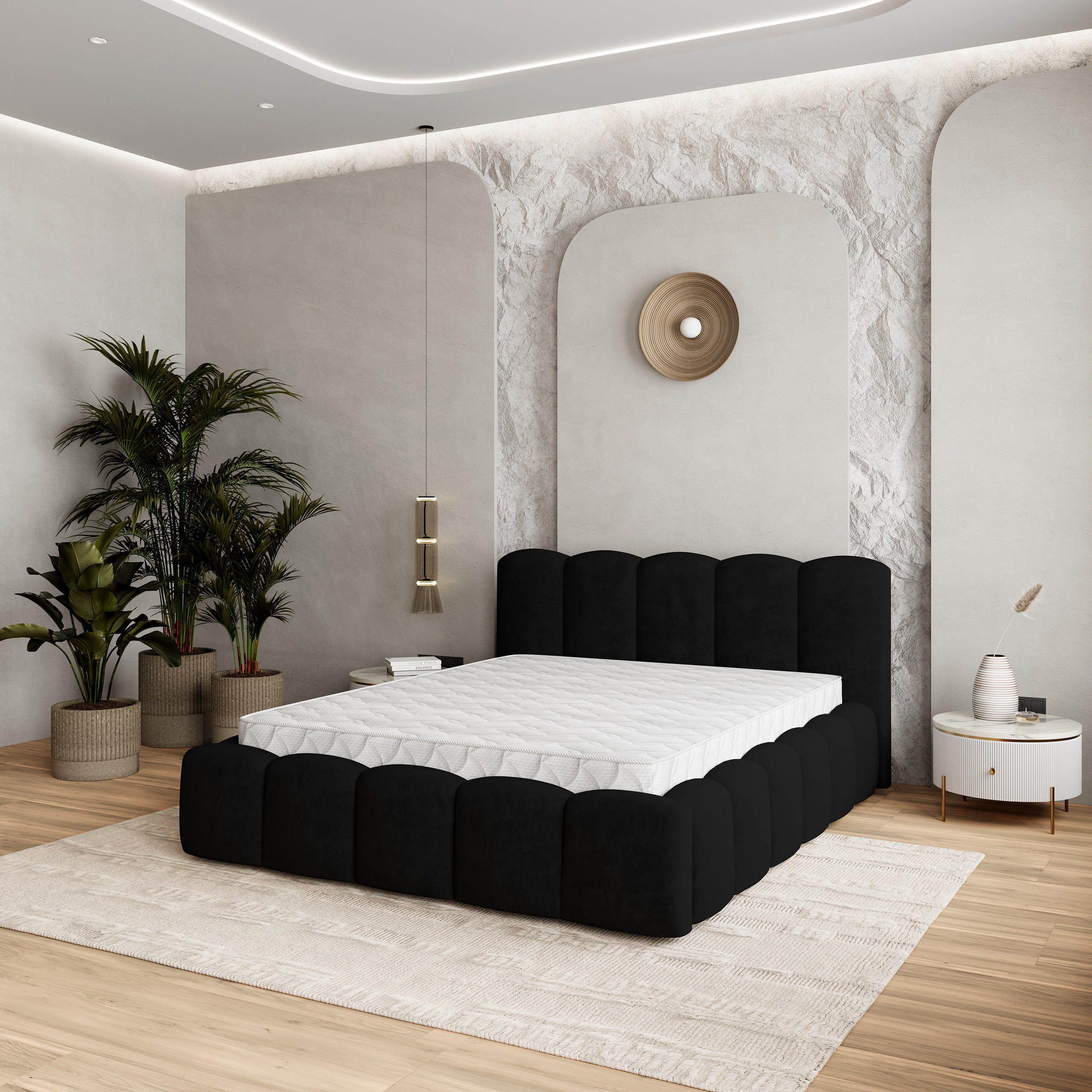 POLSTERBETT FALINA 160x200 cm mit Bettkästen - Schwarz - Schwarz, Holz (160/200cm) - MASSENO