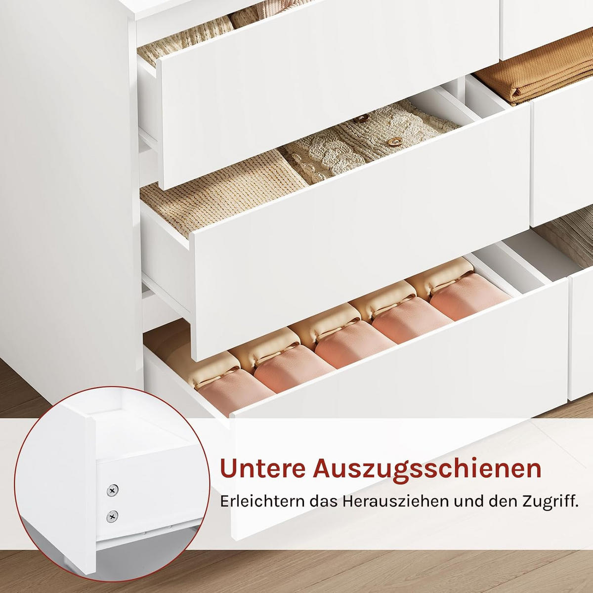 KOMMODE 6 Schubladen Holzwerkstoff 100/36/69 cm Weiß - Weiß, Holzwerkstoff (100/69/36cm) - Woltu