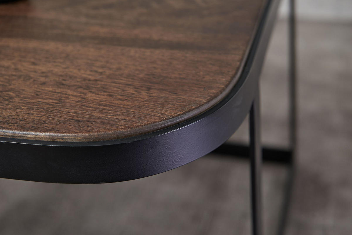 BEISTELLTISCH 2er Set Mango Massivholz Eisen Abgerundete Ecken TIMAVO, Schwarz - Schwarz, Holz/Metall (60/60/40cm) - KADIMA DESIGN