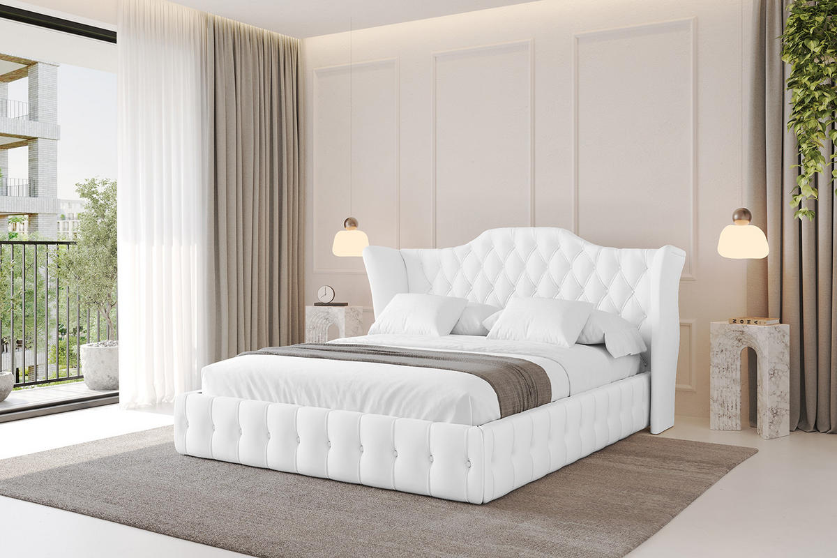 POLSTERBETT mit Bettkasten und Lattenrost, Boxbett ohne Matratze - MODY 200x200 Weiß Kunstleder - Weiß Hochglanz, Holzwerkstoff/Textil (200/200cm) - ALTDECOR