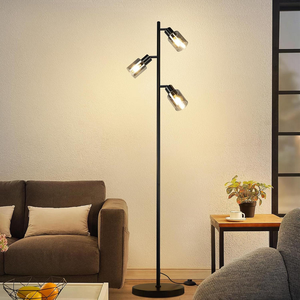STEHLAMPE Elowen 23/23/138 cm - Schwarz, Glas/Metall (23/23/138cm) - ZMH