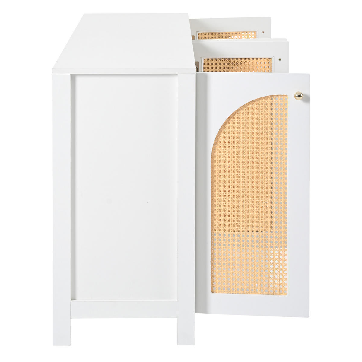SIDEBOARD 145/40/80 cm weiß aus MDF mit 4 Rattantüren und Metallgriffen - Weiß, Holzwerkstoff (145/40/80cm) - OKWISH