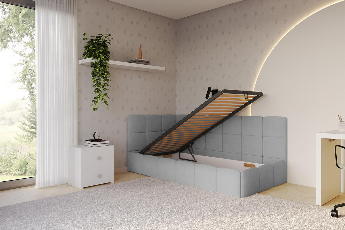 EINZELBETT Jugendbett mit Bettkasten Rechts, ohne Matratze - LIVY 80x200 Grau - Anthrazit, Holzwerkstoff/Textil (80/200cm) - ALTDECOR