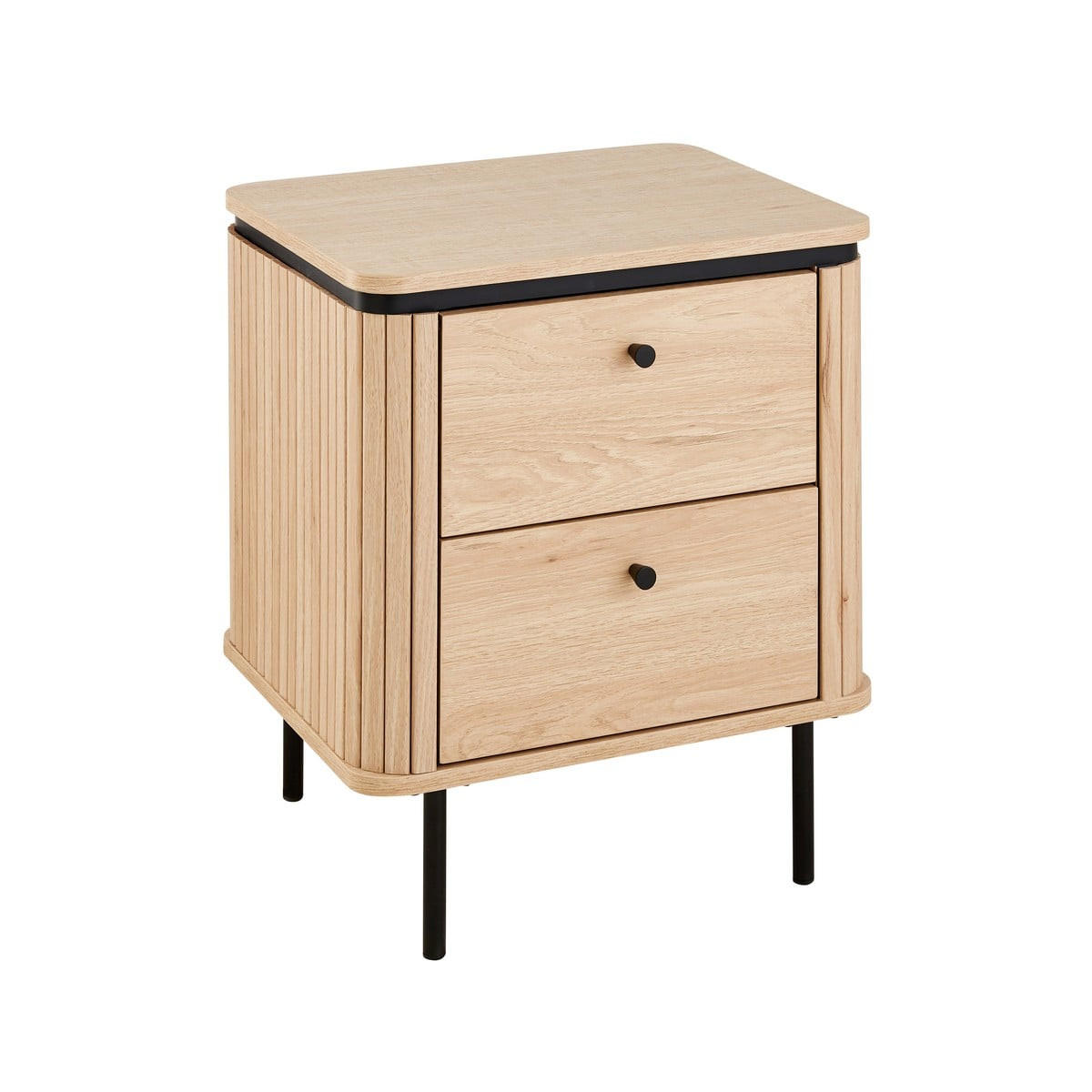 NACHTTISCH mit 2 Schubladen und seitlichem Rillen-Effekt H55 cm malaga 48/55/40 cm - Eschefarben, Holzwerkstoff (40/55/48cm) - Calicosy