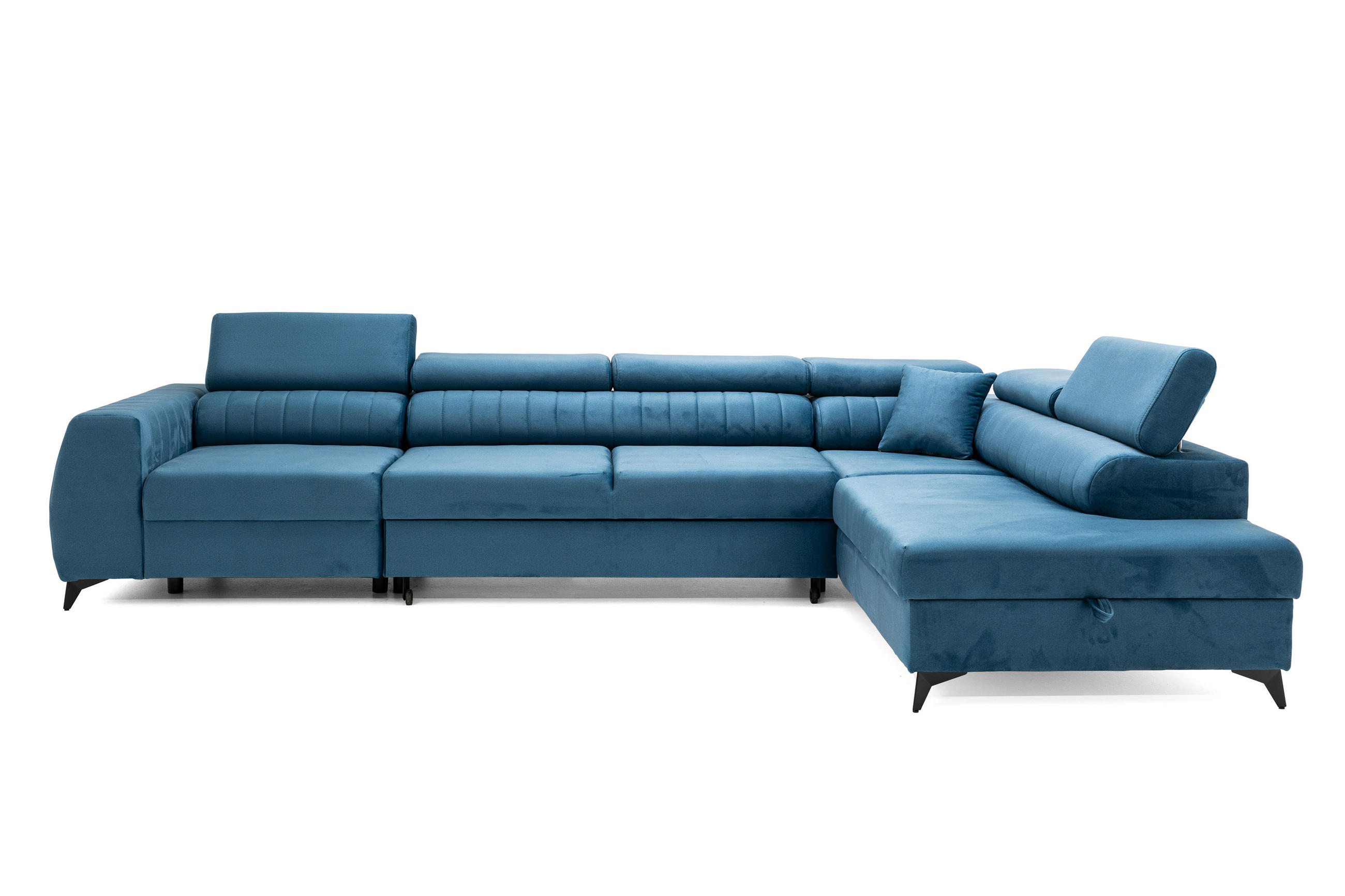 ECKSOFA PIERO MAXI Rechts mit Schlaffunktion 195x125 Velours Blau - Blau/Schwarz, Holz/Textil (203/350cm) - Muffo