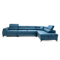 ECKSOFA PIERO MAXI Rechts mit Schlaffunktion 195x125 Velours Blau - Blau/Schwarz, Holz/Textil (203/350cm) - Muffo