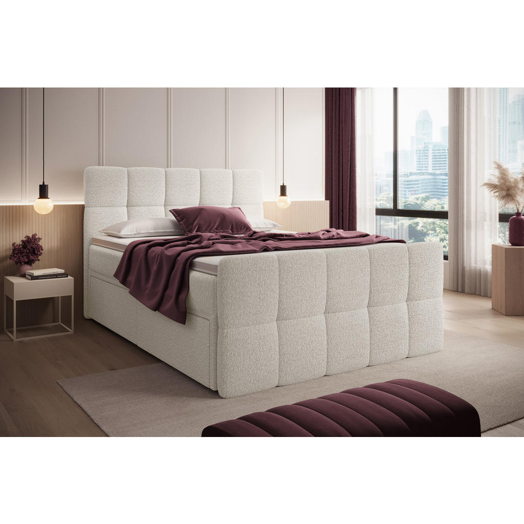 Thumbnail - wonello Boxbett, Creme, Textil, 2 Schubladen, H3, Höhe ca. 20 cm, 160x200 cm, Schlafzimmer, Betten, Boxspringbetten
