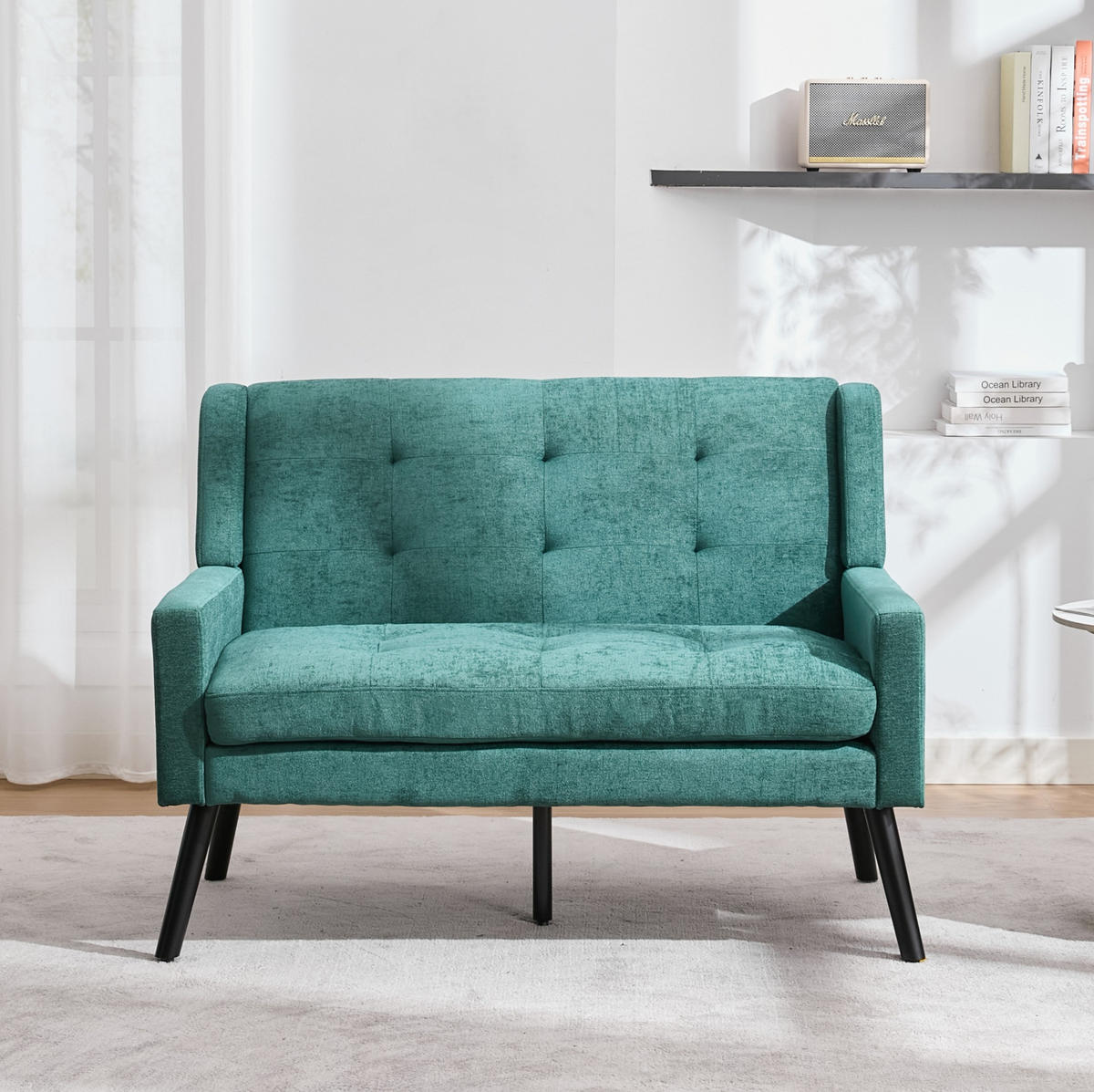 SITZBANK 2-Sitzer Leinenoptik mit Knopfheftung, Massivholzbeinen 119/75/88 cm Waldgrün - Waldgrün, Textil (75/88/119cm) - Redom