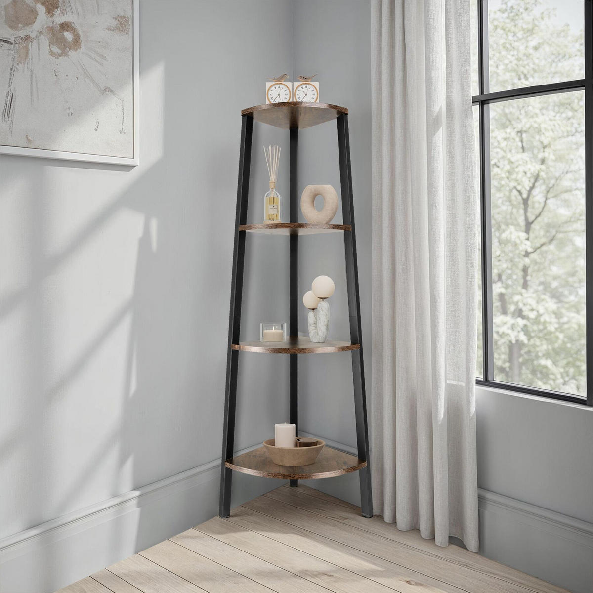 ECKREGAL Newbridge,inklusive Kippschutz, 34 x 34 x 125 cm,Industrial Holz dunkel, rustikal - Rostfarben, Holzwerkstoff (34/125/34cm) - tectake