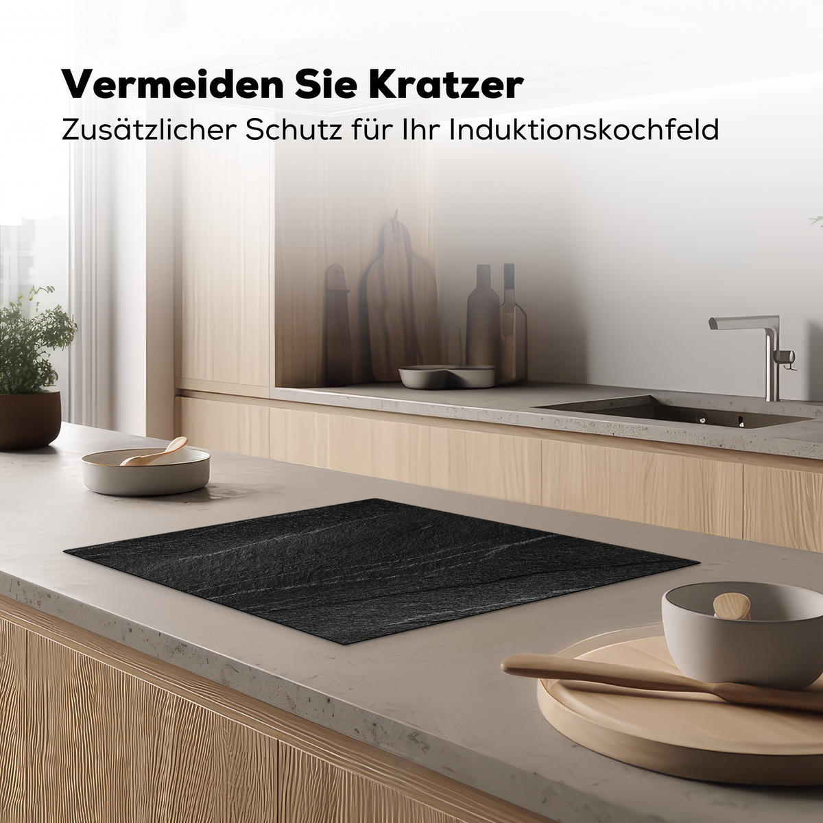 HERDABDECKPLATTE Stein - Anthrazit - Dunkelgrau - Steinstruktur Herdabdeckung Induktionsfeld 65x52 cm - Anthrazit, Kunststoff (65/52/0.2cm) - MuchoWow
