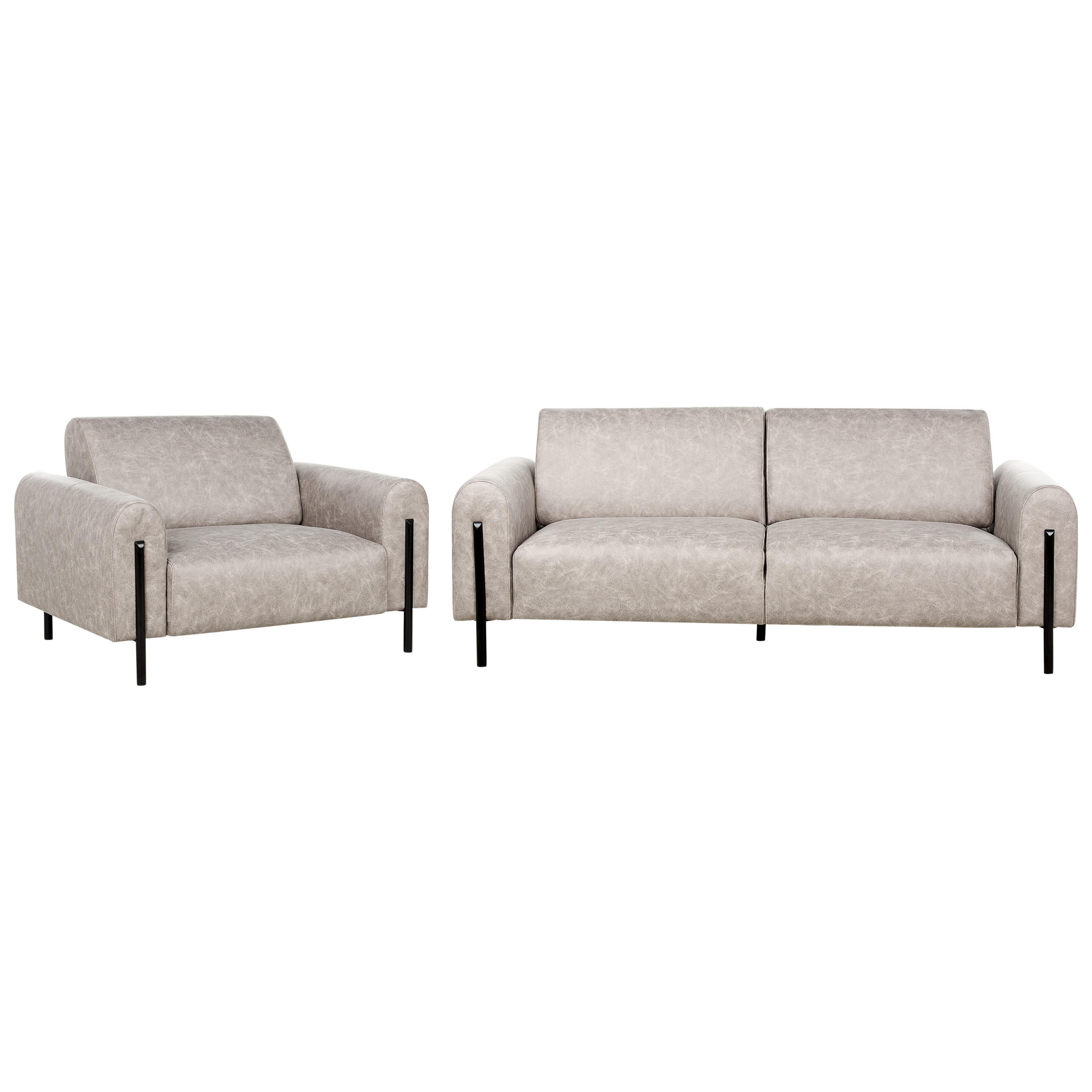 4-SITZER-SOFA Set Lederoptik hellgrau Askim - Schwarz/Grau, Textil (122/122/207cm) - Beliani