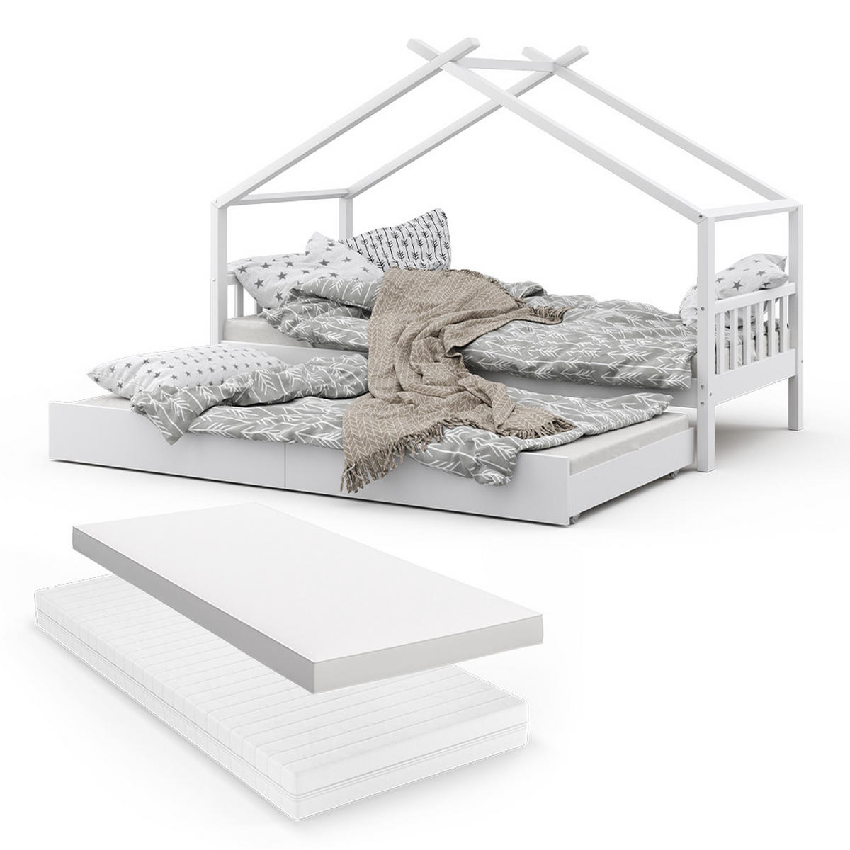 DOMEČKOVÁ POSTEL Design Bílá - bílá, dřevo (90/200cm) - VitaliSpa