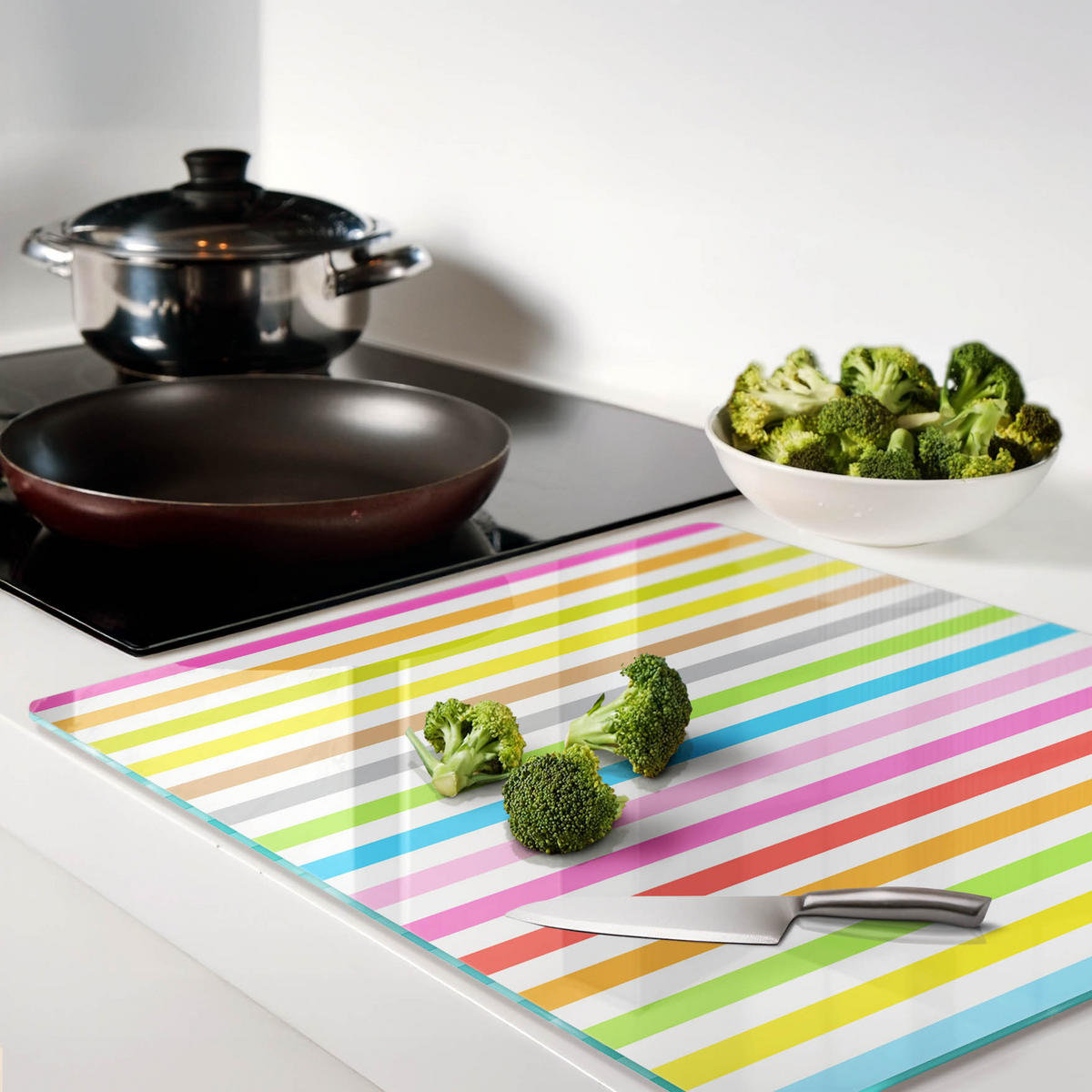 GLASPLATTE 60x52 cm Farbige Streifen - Multicolor, Glas (60/0.4/52cm) - TULUP